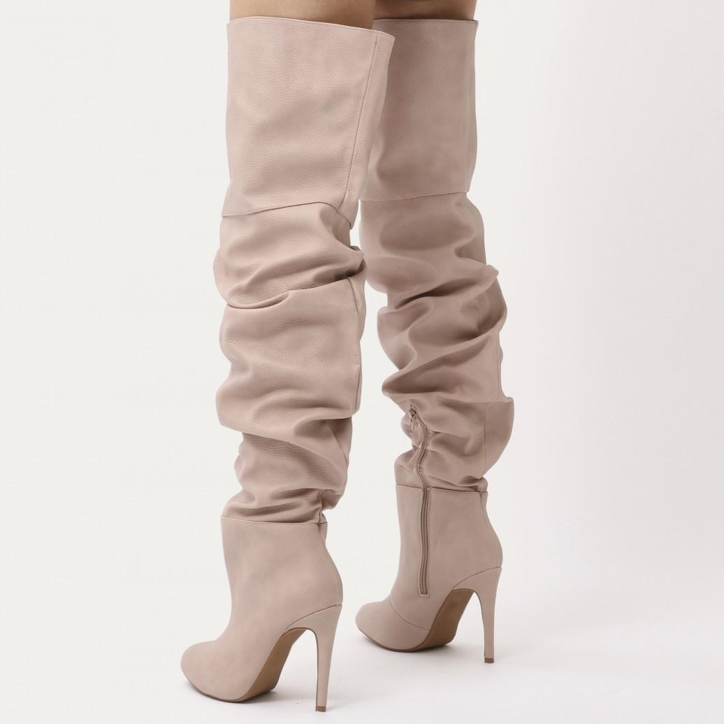 Public Desire Ciara Over The Knee Slouch Boots In Blush Nude | Lyst