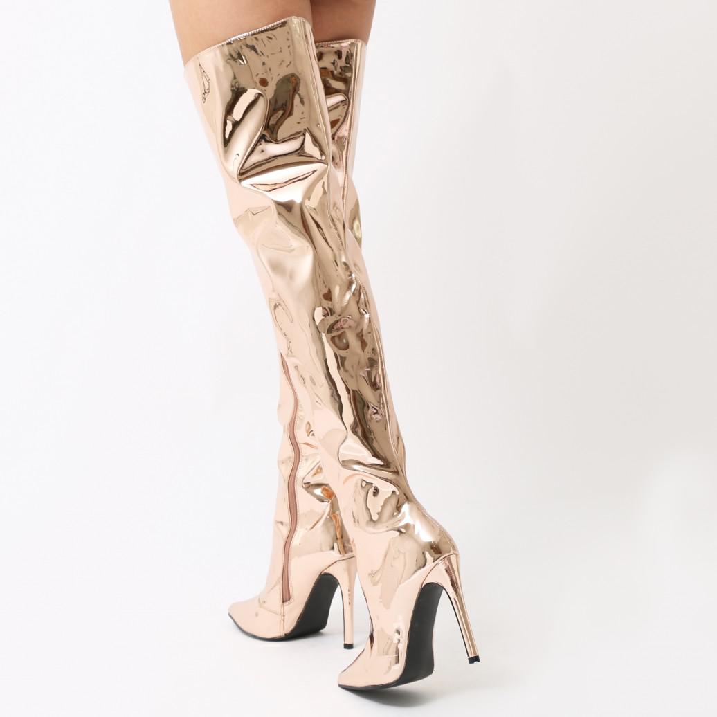 rose gold metallic thigh high boots
