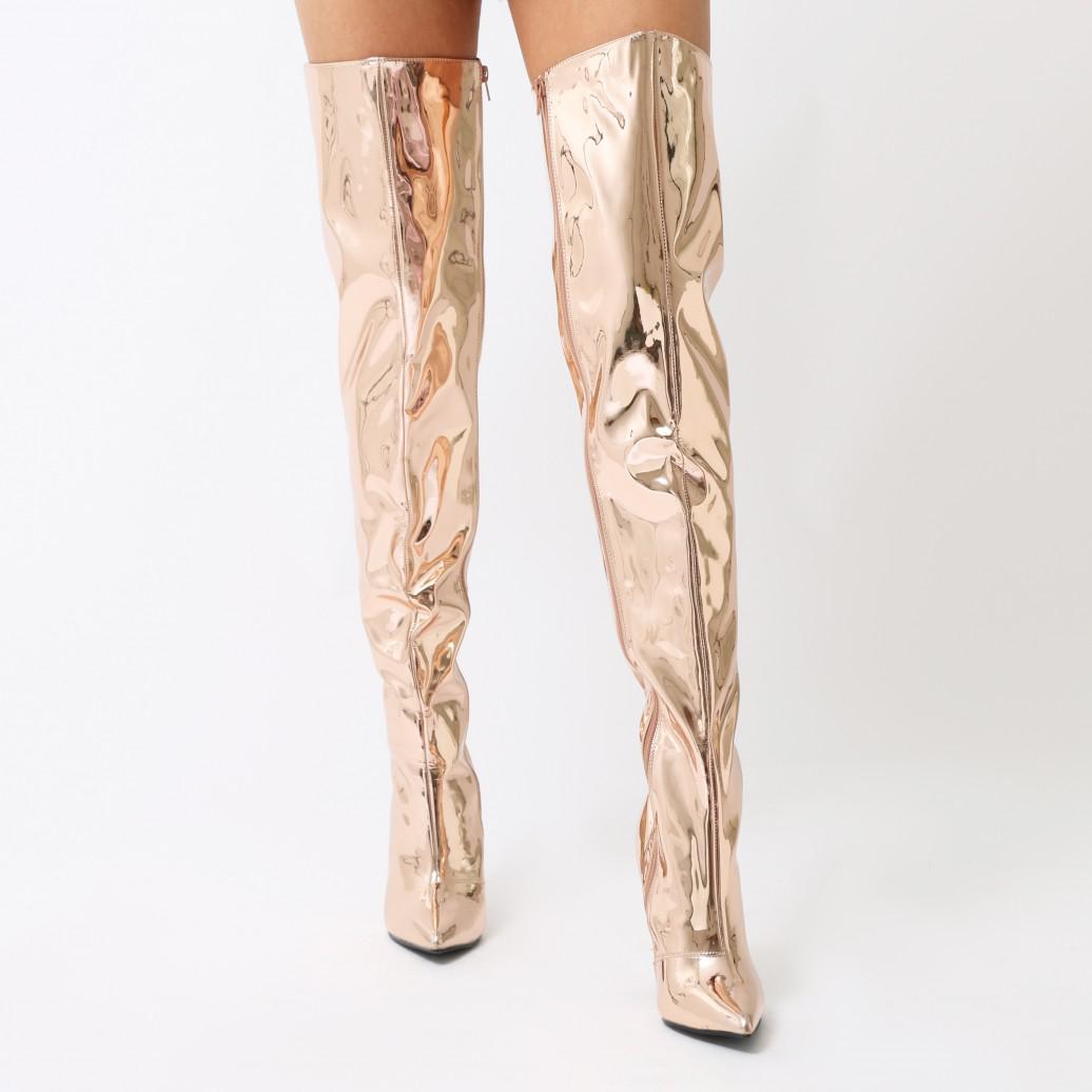 rose gold metallic thigh high boots