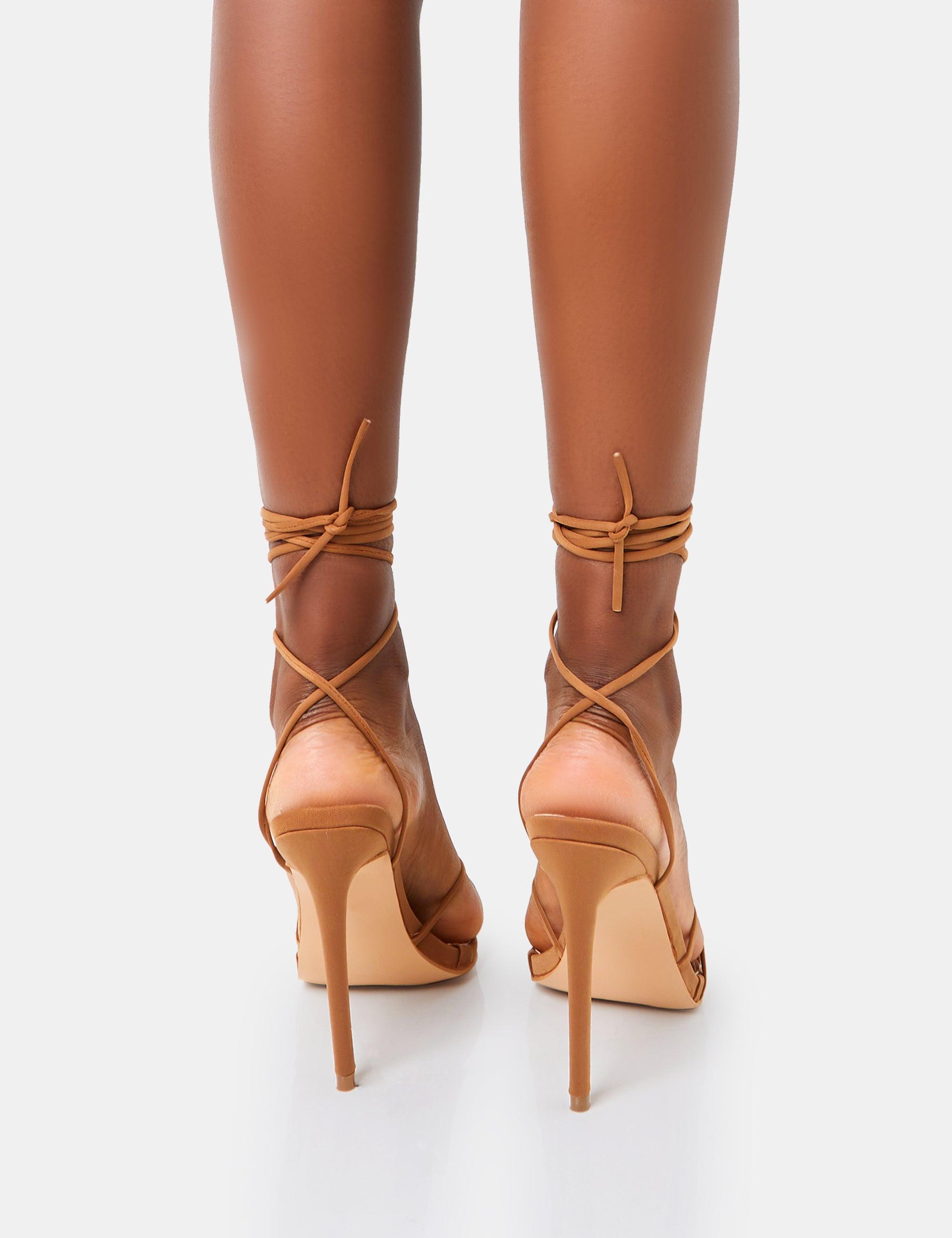 Public Desire Isobel Tan Pu Lace Up Strappy Barely There Pointed Court High Heels in Brown Lyst UK