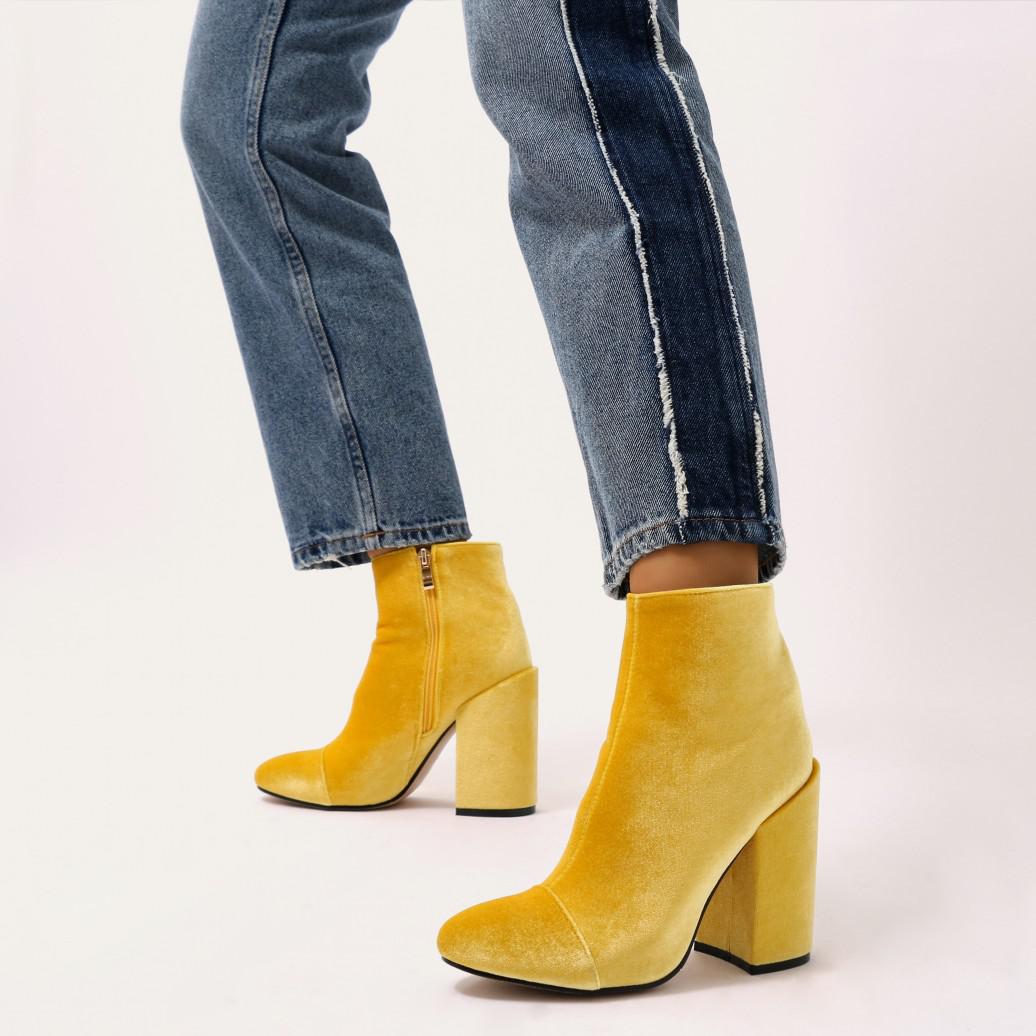 yellow velvet boots