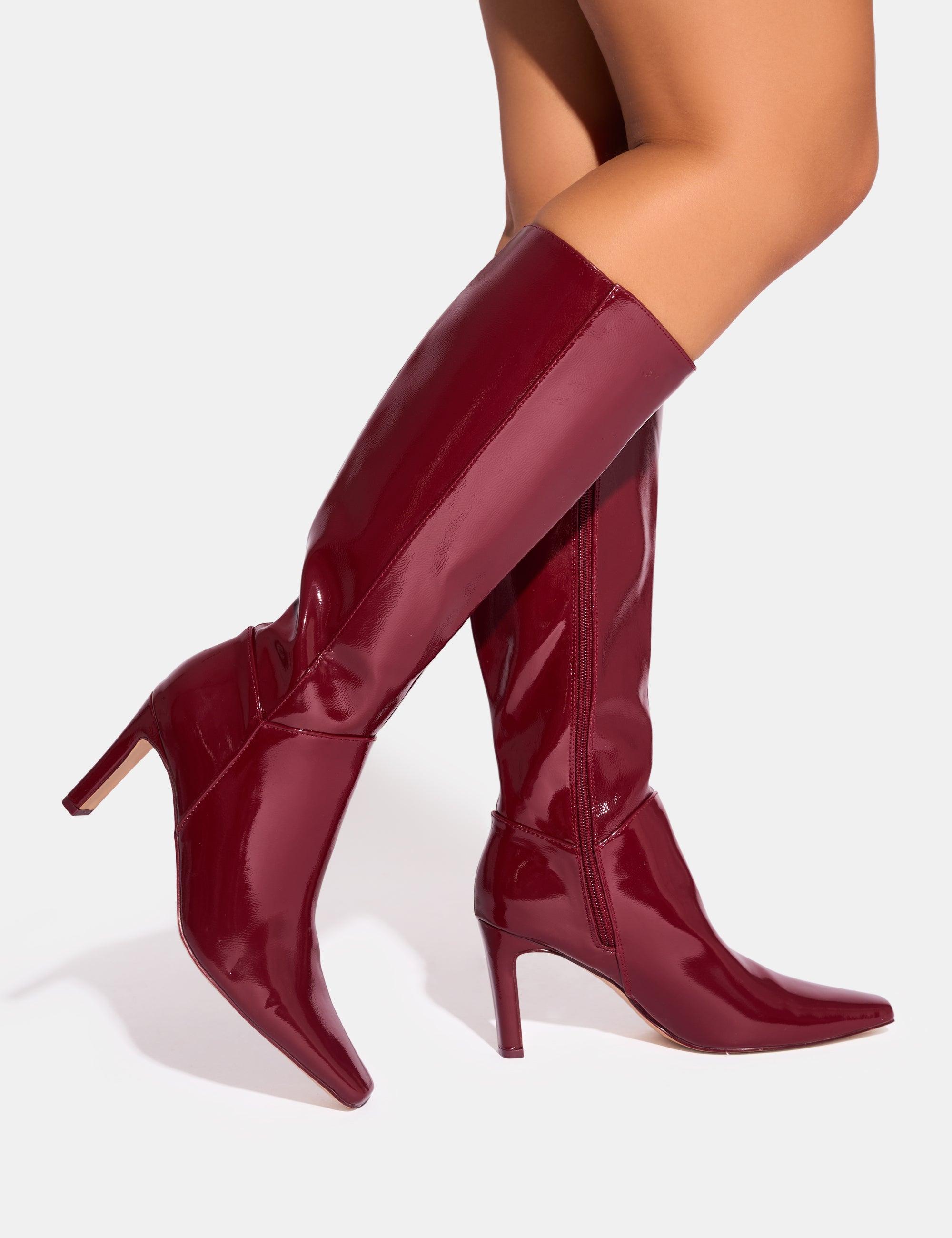 Red patent leather over the knee boots best sale