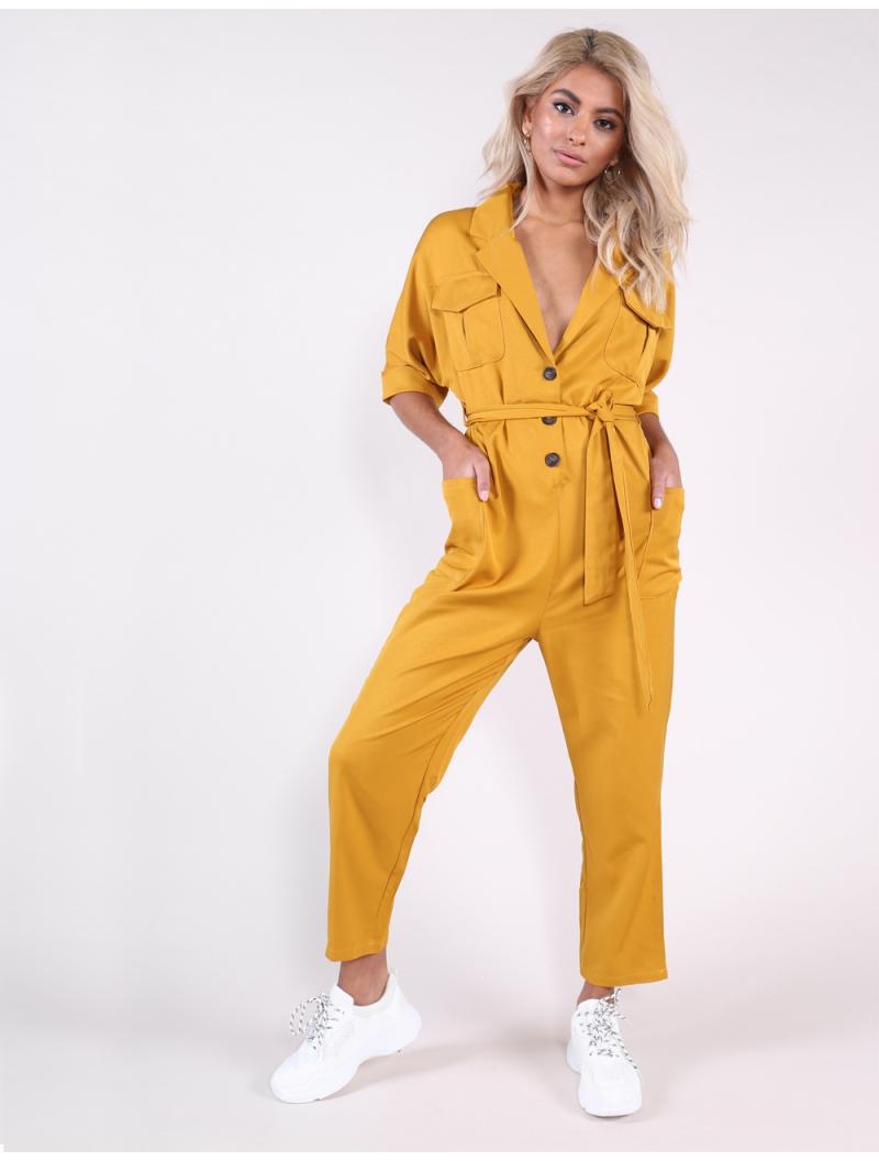 mustard utility jumpsuit
