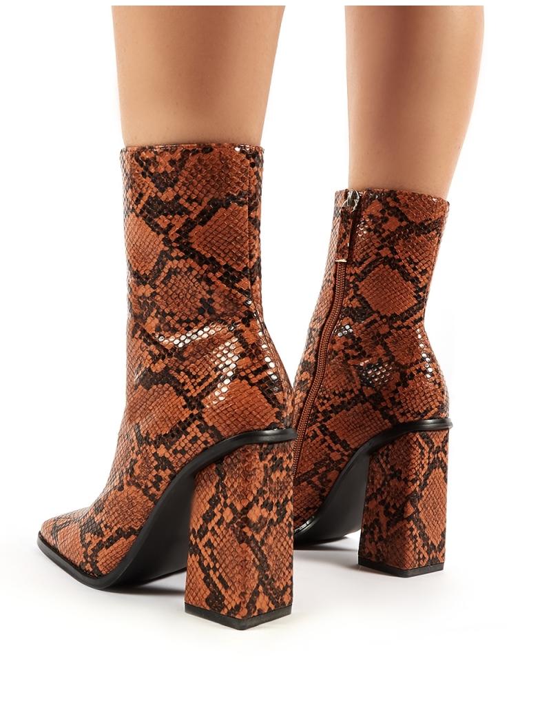 tan snakeskin booties
