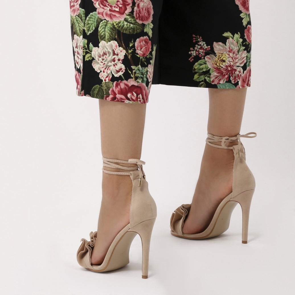 nude ruffle heels