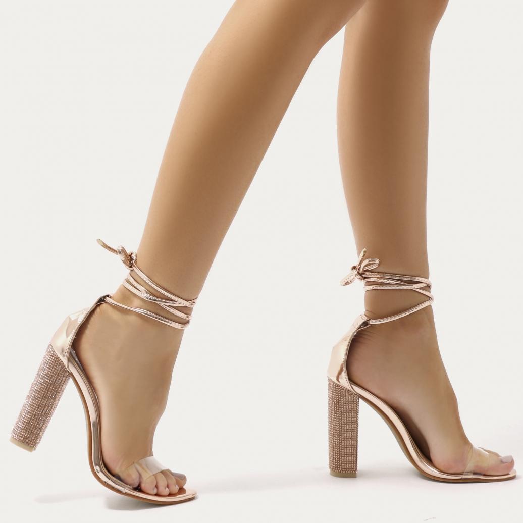 sparkle diamante lace up heels in rose gold