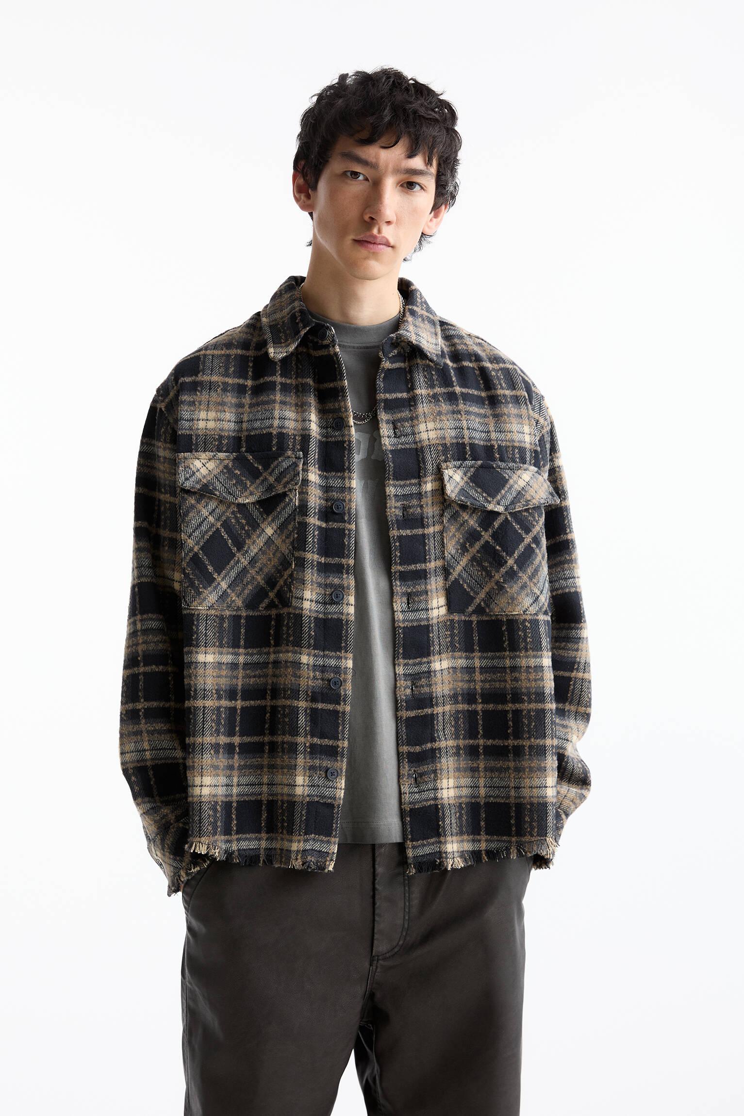 Pull\u0026Bear Check Overshirt in Black for Men | Lyst UK