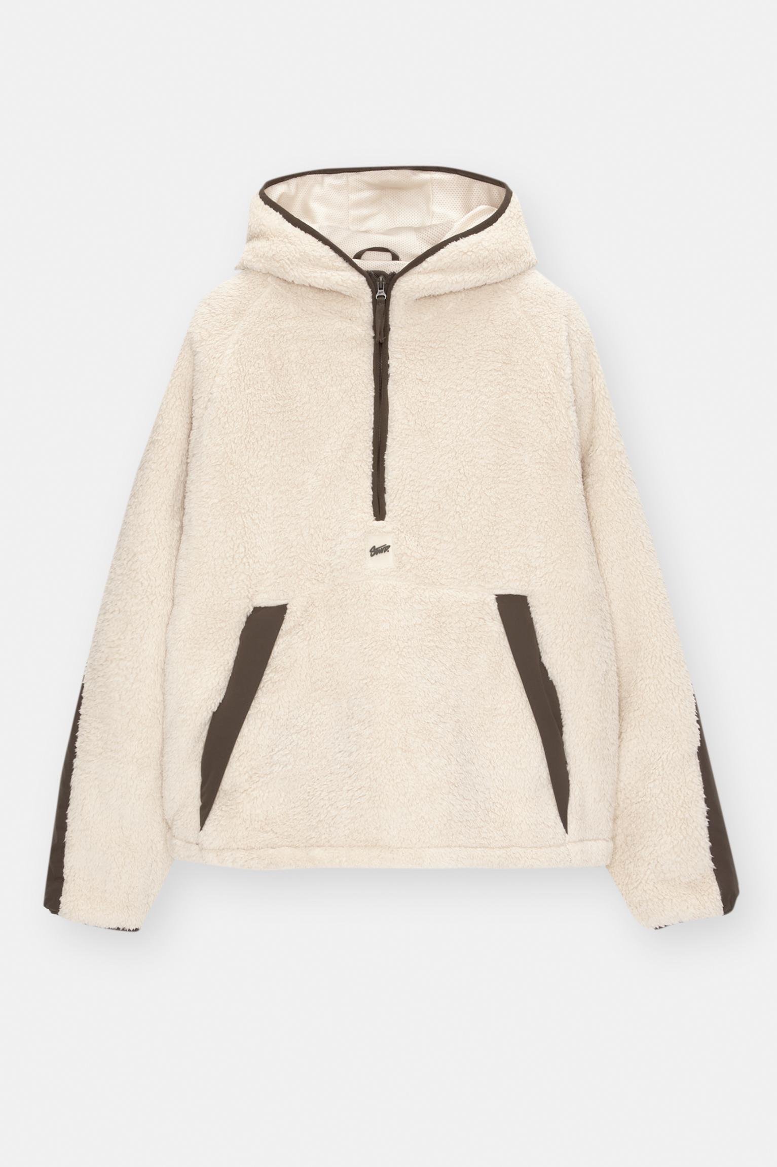 Pull&bear Ecru Crop Zip Hoodie Pull Bear Sweat Online