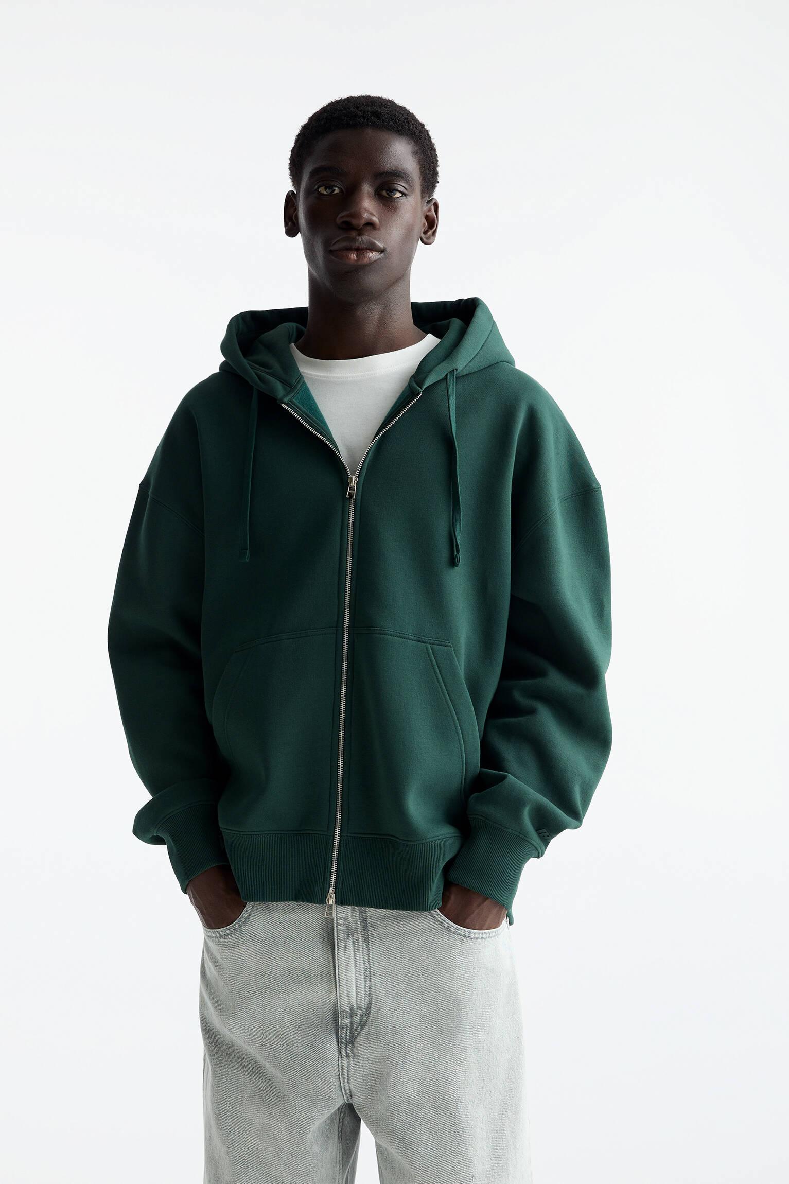 Pull Bear Basic Zip Up Hoodie in Green for Men Lyst UK