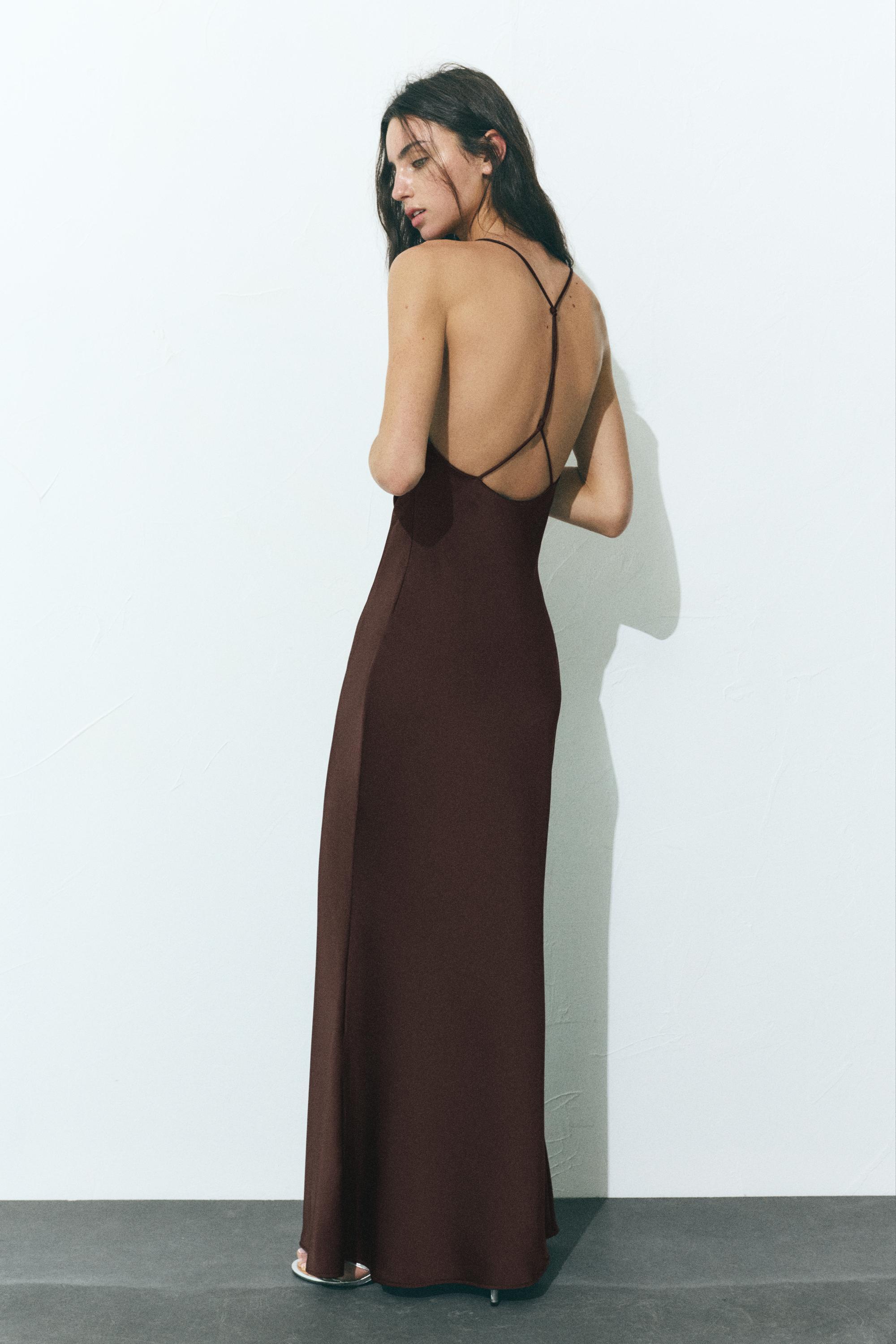 princess polly baby blue dress Pull&Bear Short Off-The-Shoulder Dress in Brown main image 1