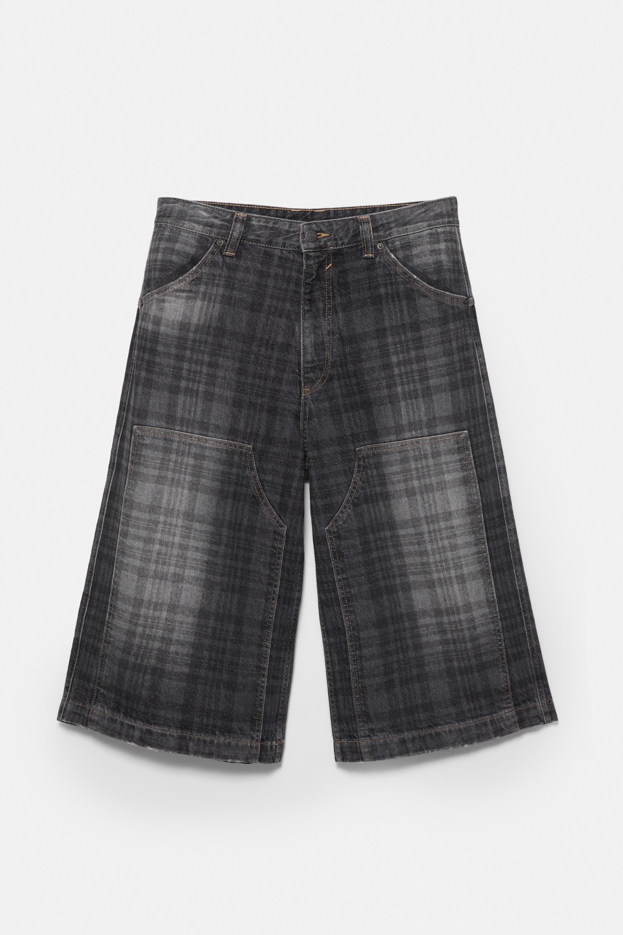 Pull&Bear Stwd By Pleasures Baggy Denim Bermuda Shorts in Grey