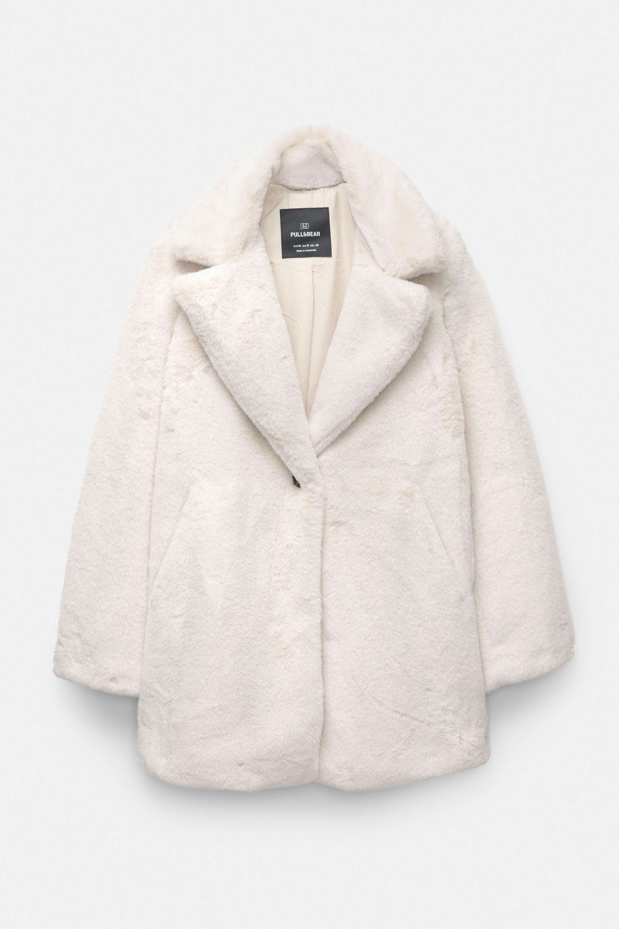 Pull&Bear Faux Fur Coat in Natural Lyst UK