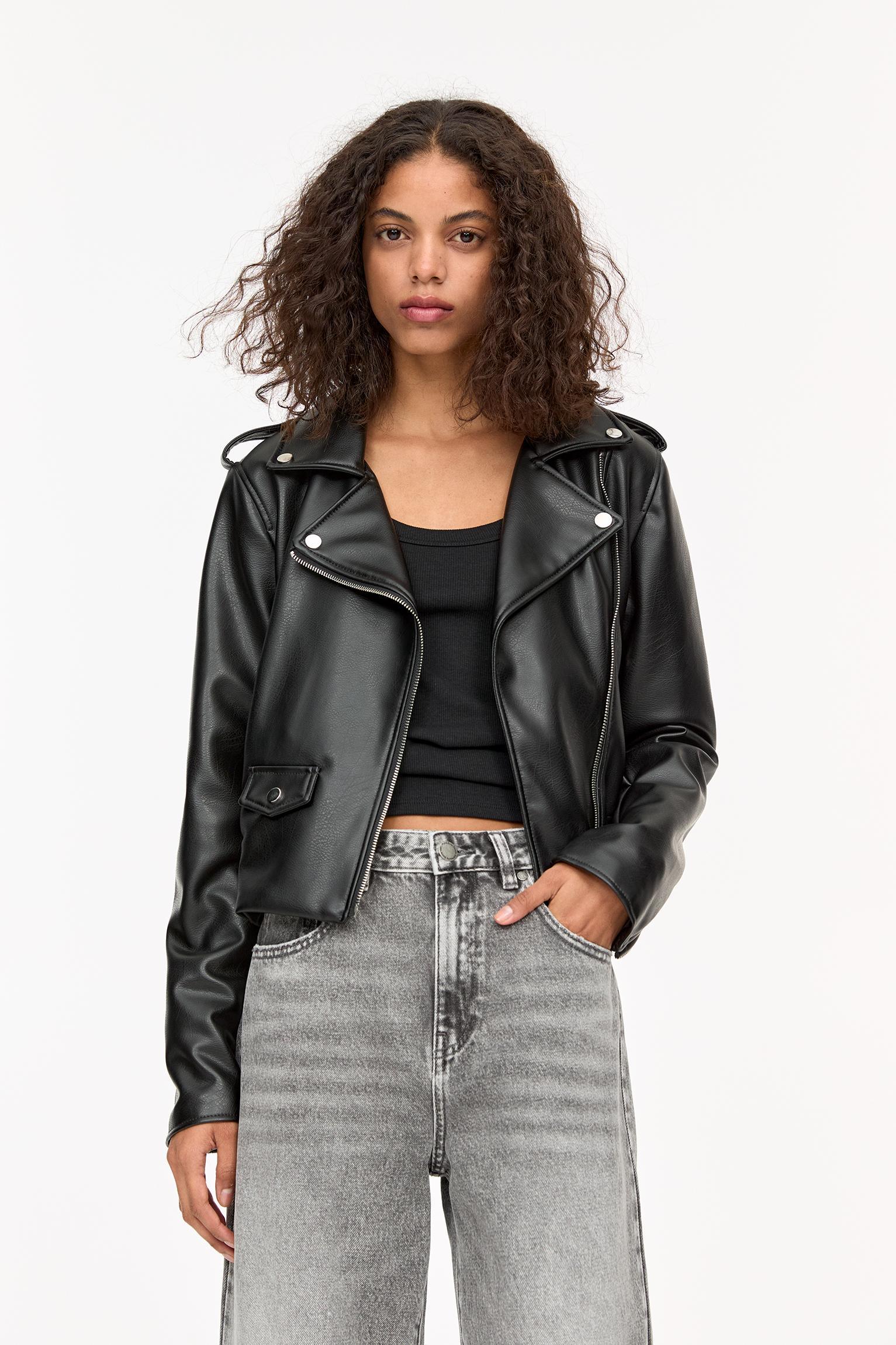 Pull&Bear Leather Effect Biker Jacket in Black Lyst UK
