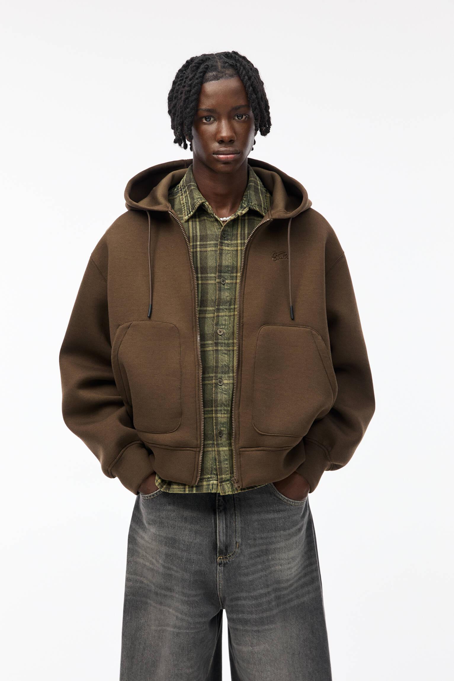 Pull&Bear Stwd Neoprene-Effect Jacket With Hood in Brown for Men