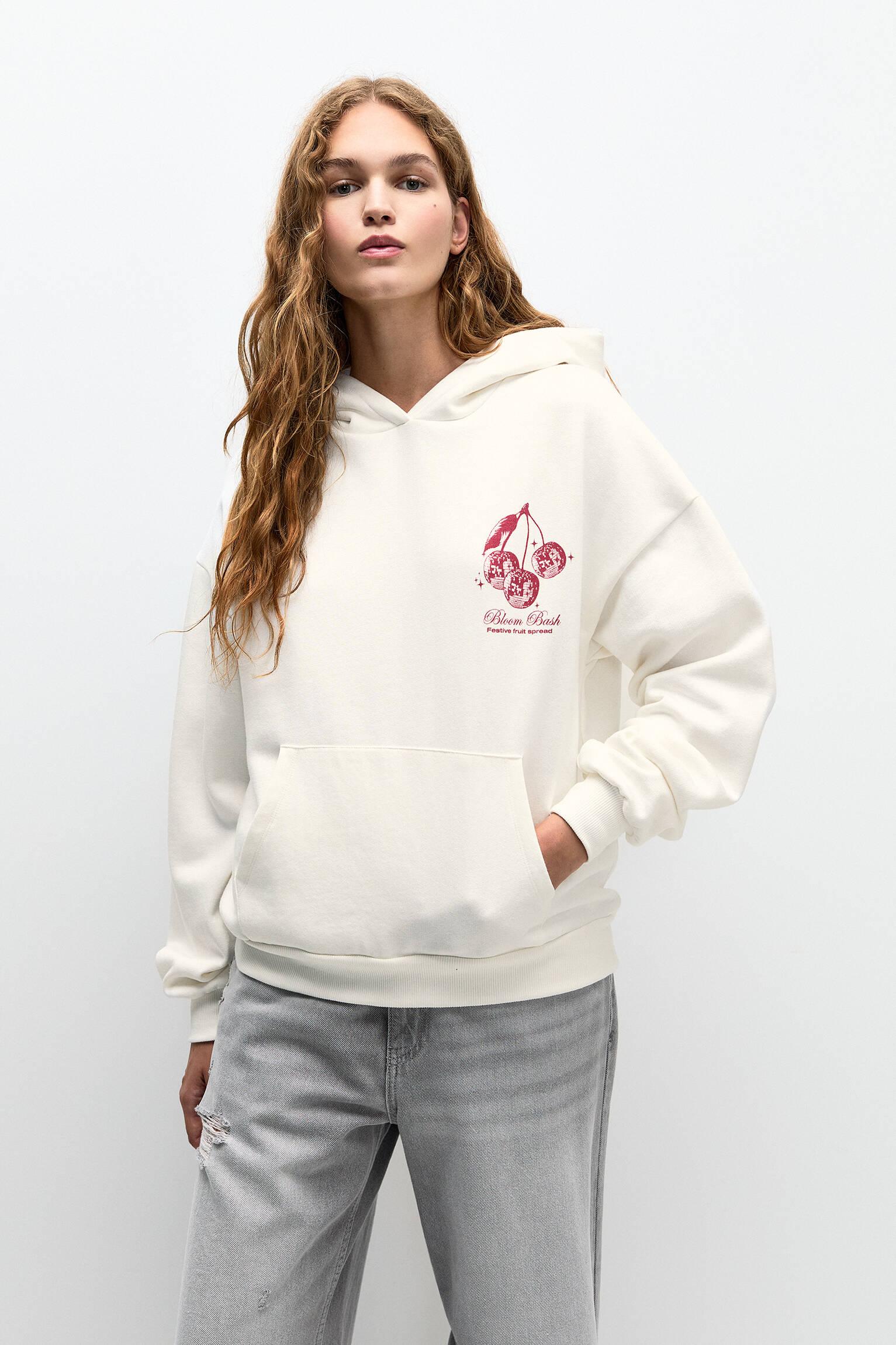 Pull Bear Cherry Hoodie in White Lyst UK