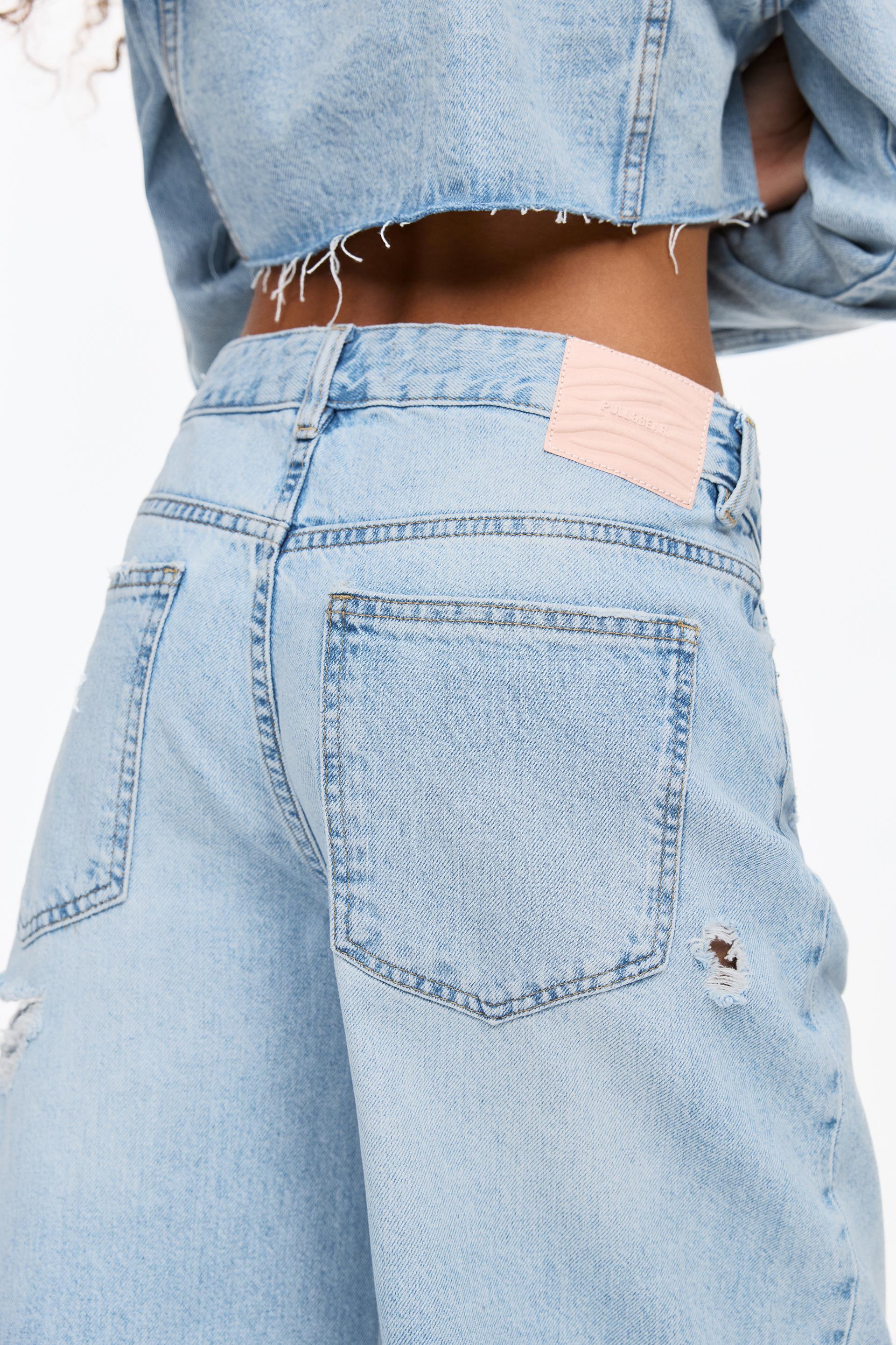 Pull&Bear Ripped Barrel Jeans in Blue Lyst UK