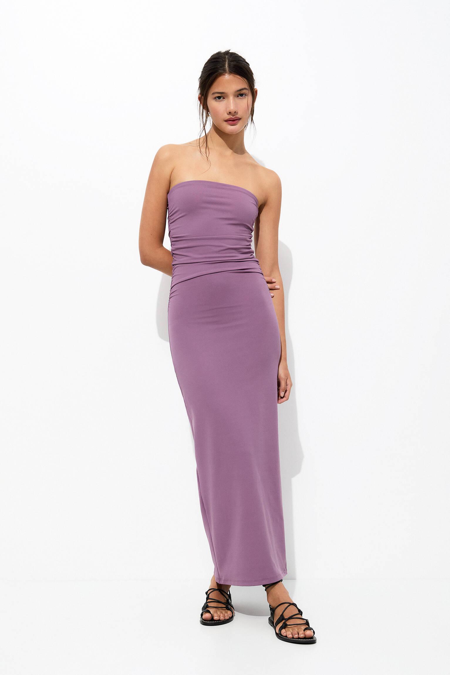 Pull&Bear Long Strapless Gathered Dress in Purple | Lyst UK Pull&Bear Long Strapless Gathered Dress in Purple | Lyst UK