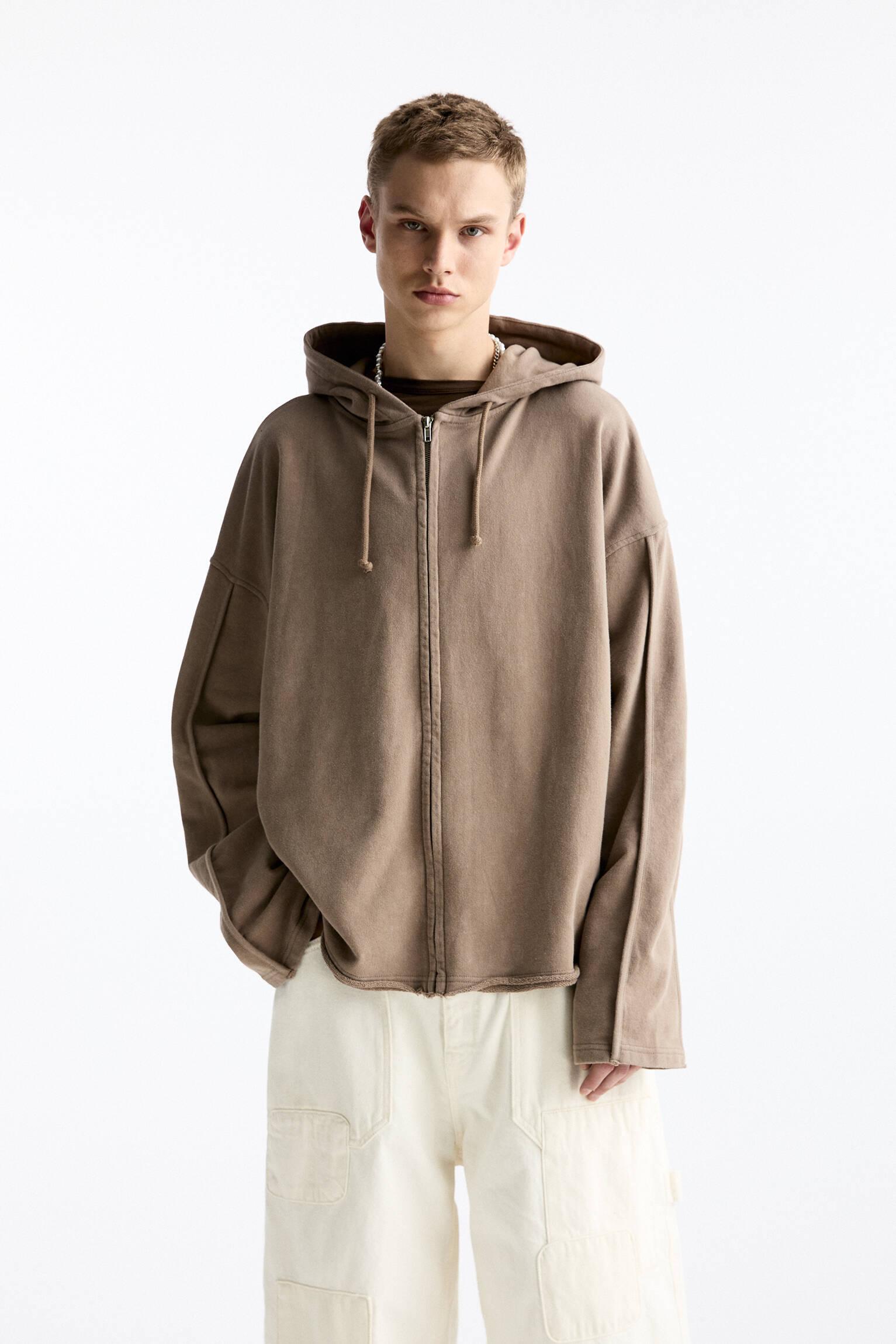 Zipper Pull And Bear Fleece Pullover Hoodie With Zipper PULL&BEAR
