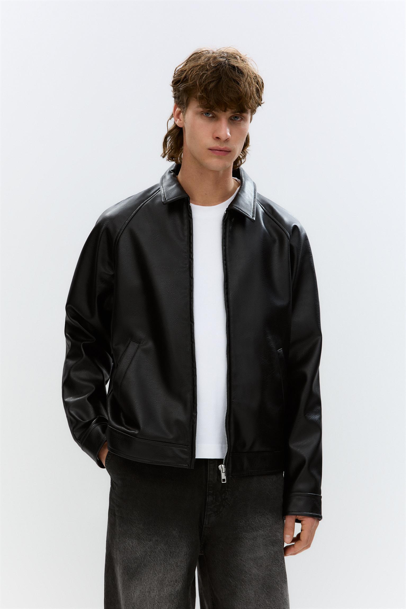 Leather Blazer Pull And Bear Lederblazer Faux Leather Bomber