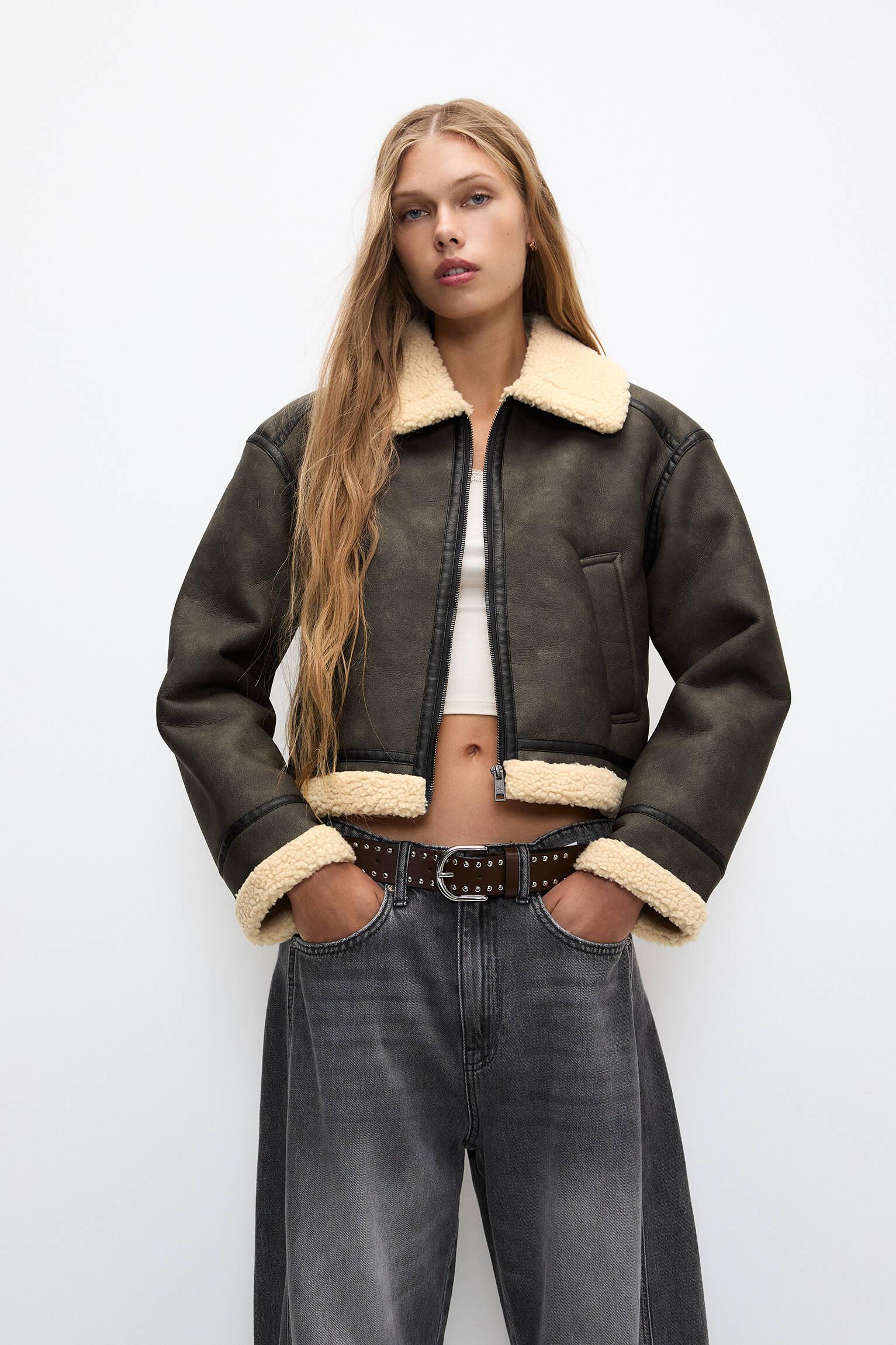 Double Face Bikerjacke Damen Mit Fell Frauen Vintage Wildleder