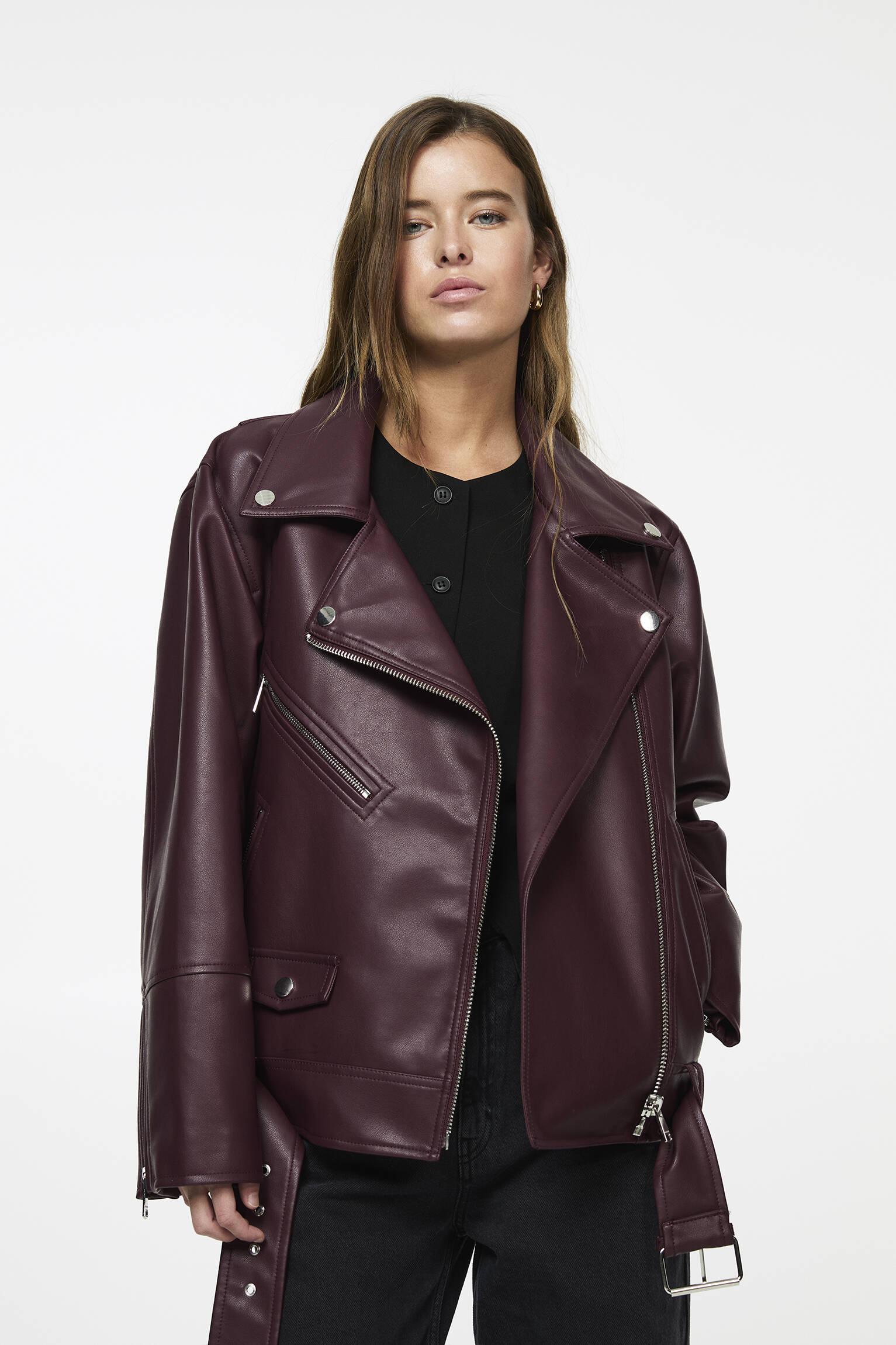 Real Leather Jacket Cazadora Biker Pull And Bear Leather Jacket