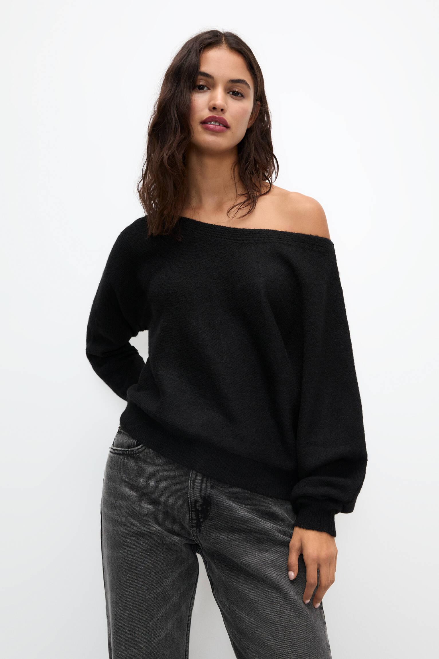 Pull&Bear Asymmetric Knit Jumper in Black Lyst UK