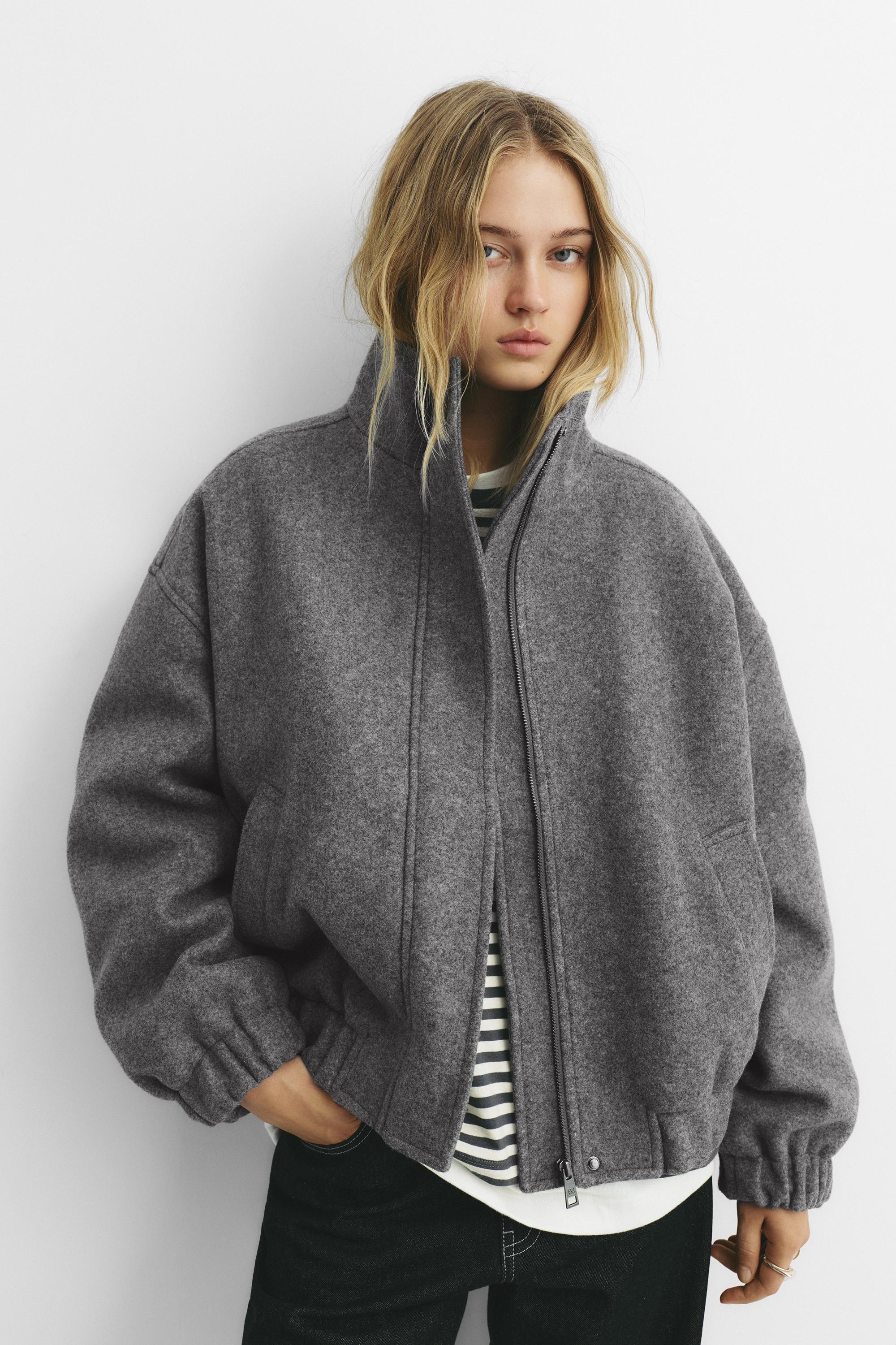 Pull&Bear Oversize Felt Jacket in Grey | Lyst UK