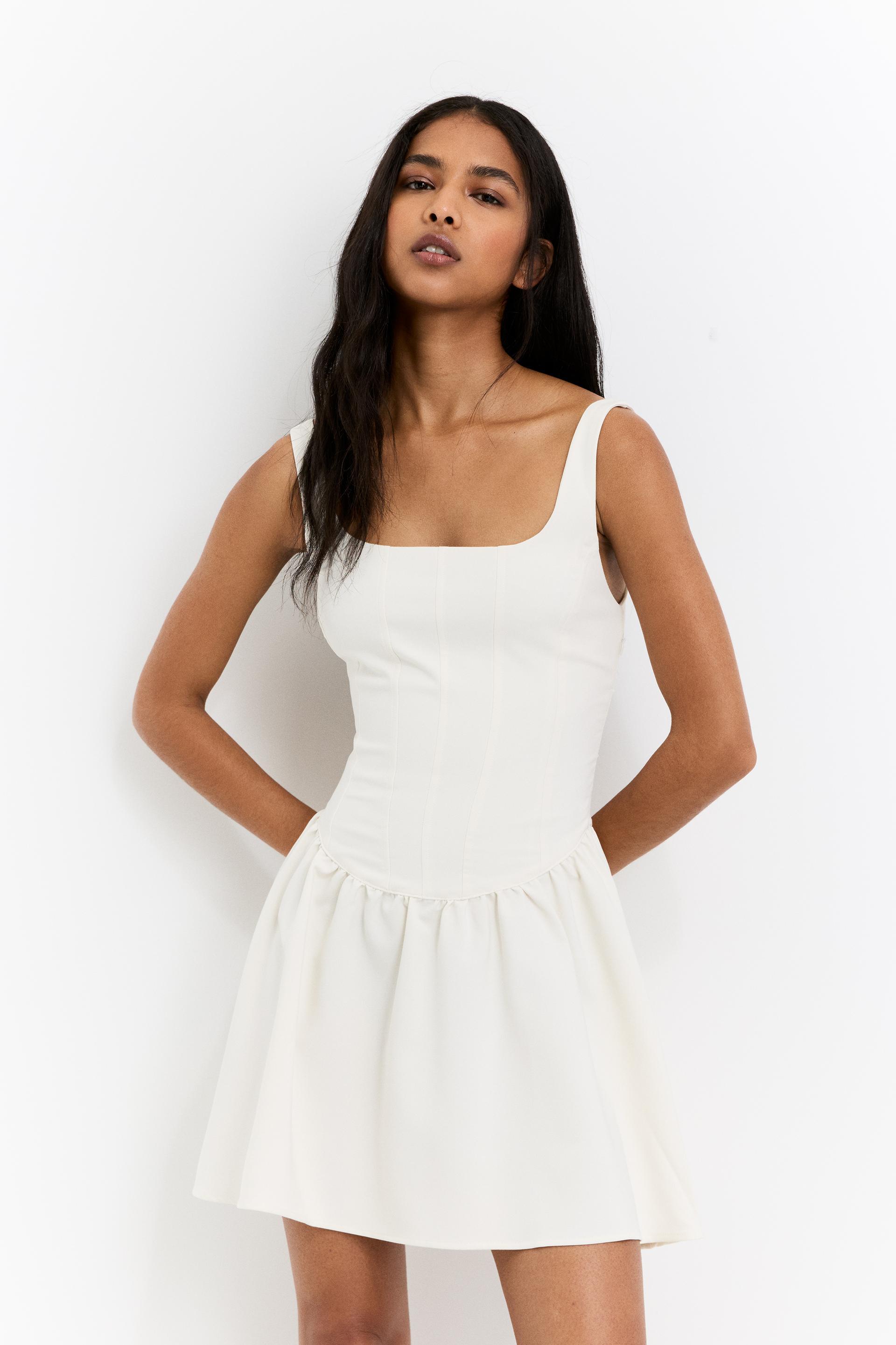 White Pull And Bear Mini Dress Pull&Bear Short Corsetry-Inspired