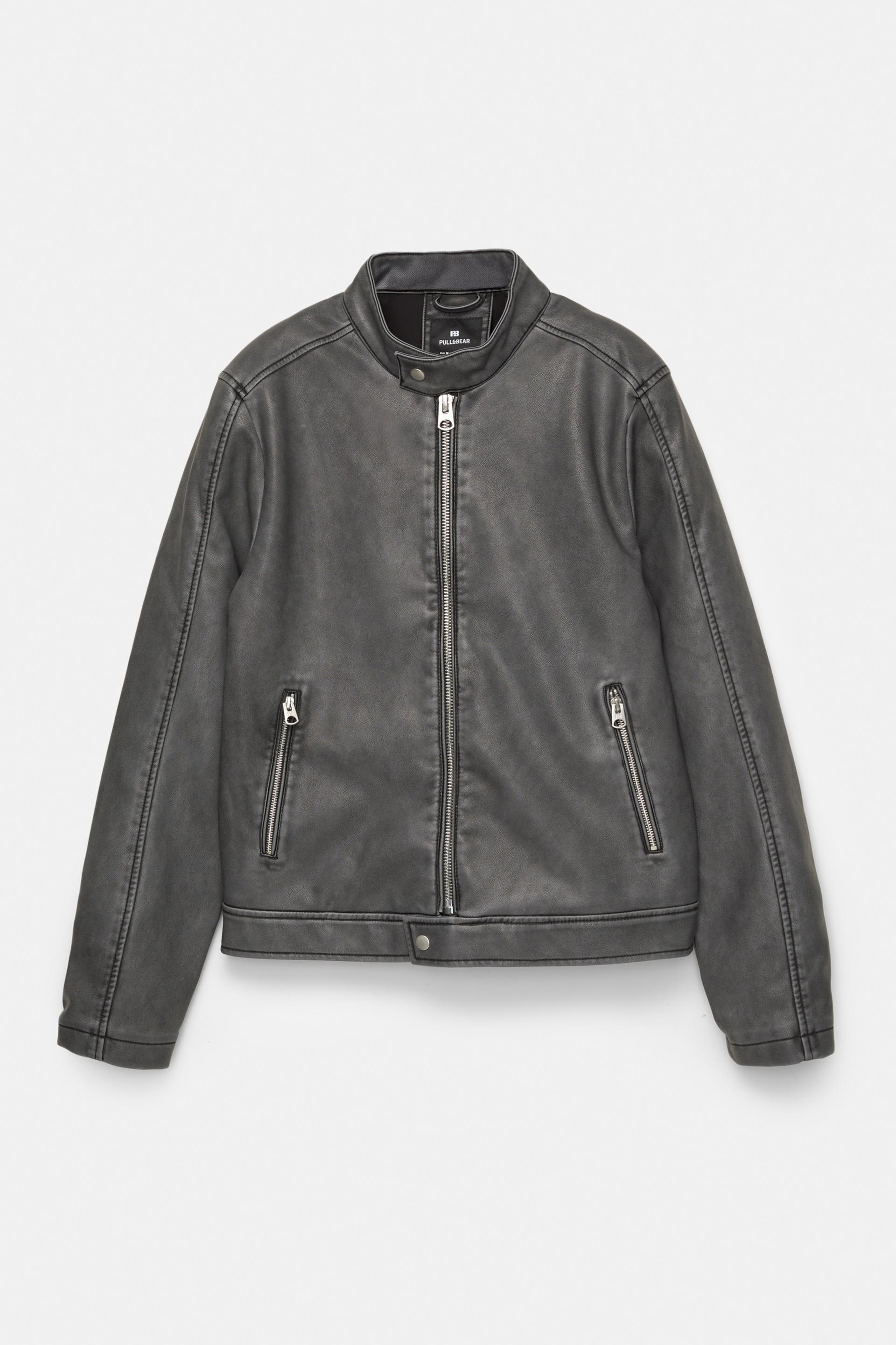 Faux Leather Pull And Bear GrÃ¼ne Jacke PULL&BEAR Kunstlederjacke