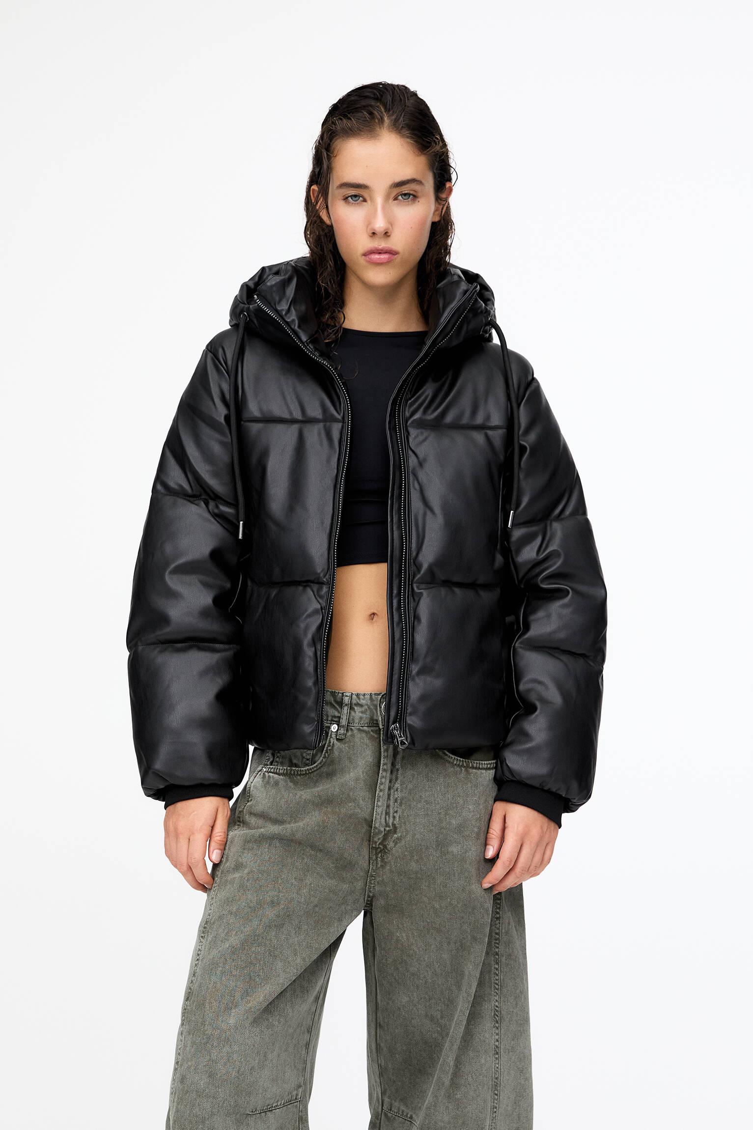 Pull&bear Asos Black Puffer Jacket Mens Pull&Bear Faux Leather