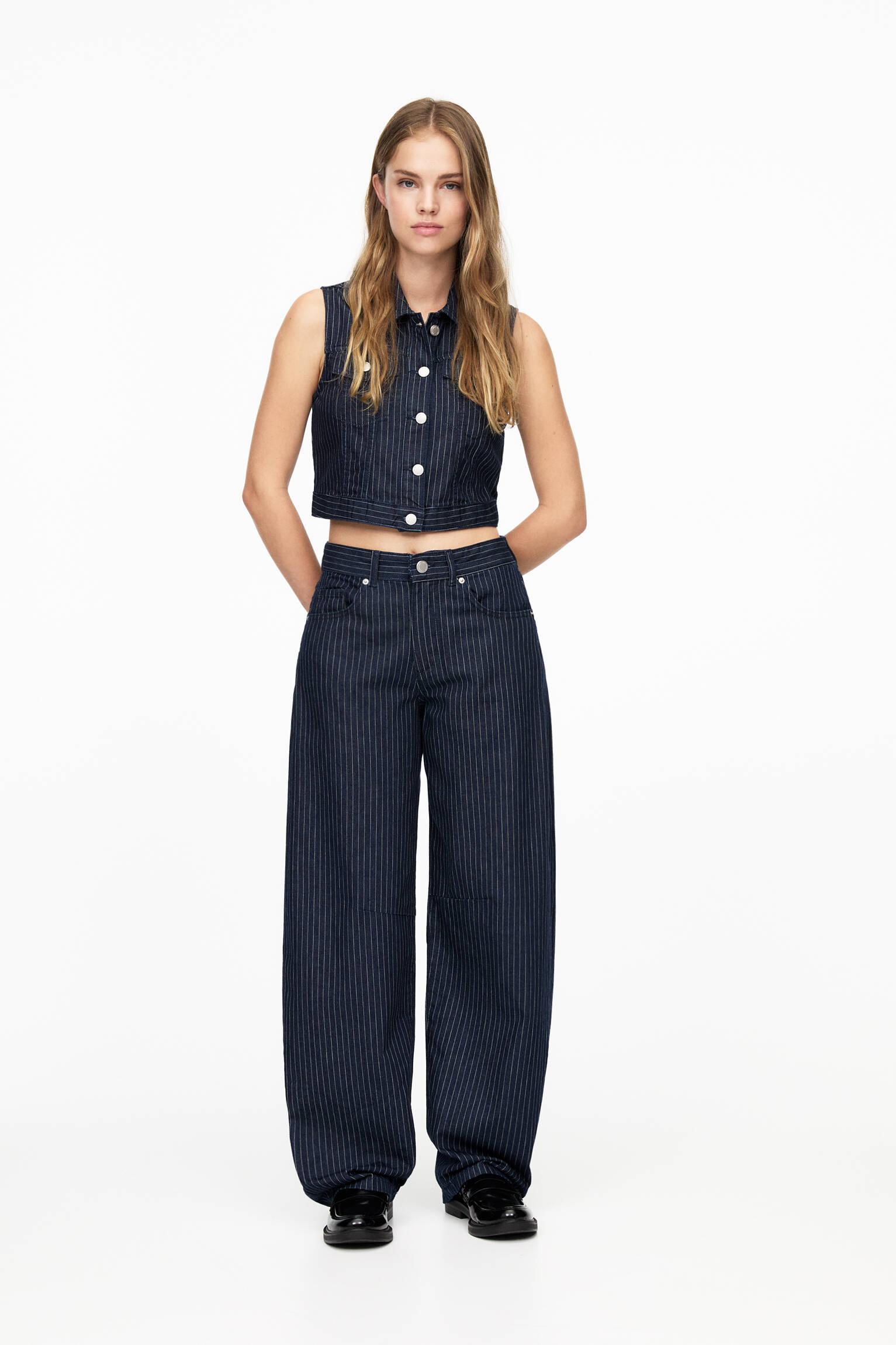 Pull&Bear Striped Balloon Fit Jeans in Blue Lyst UK