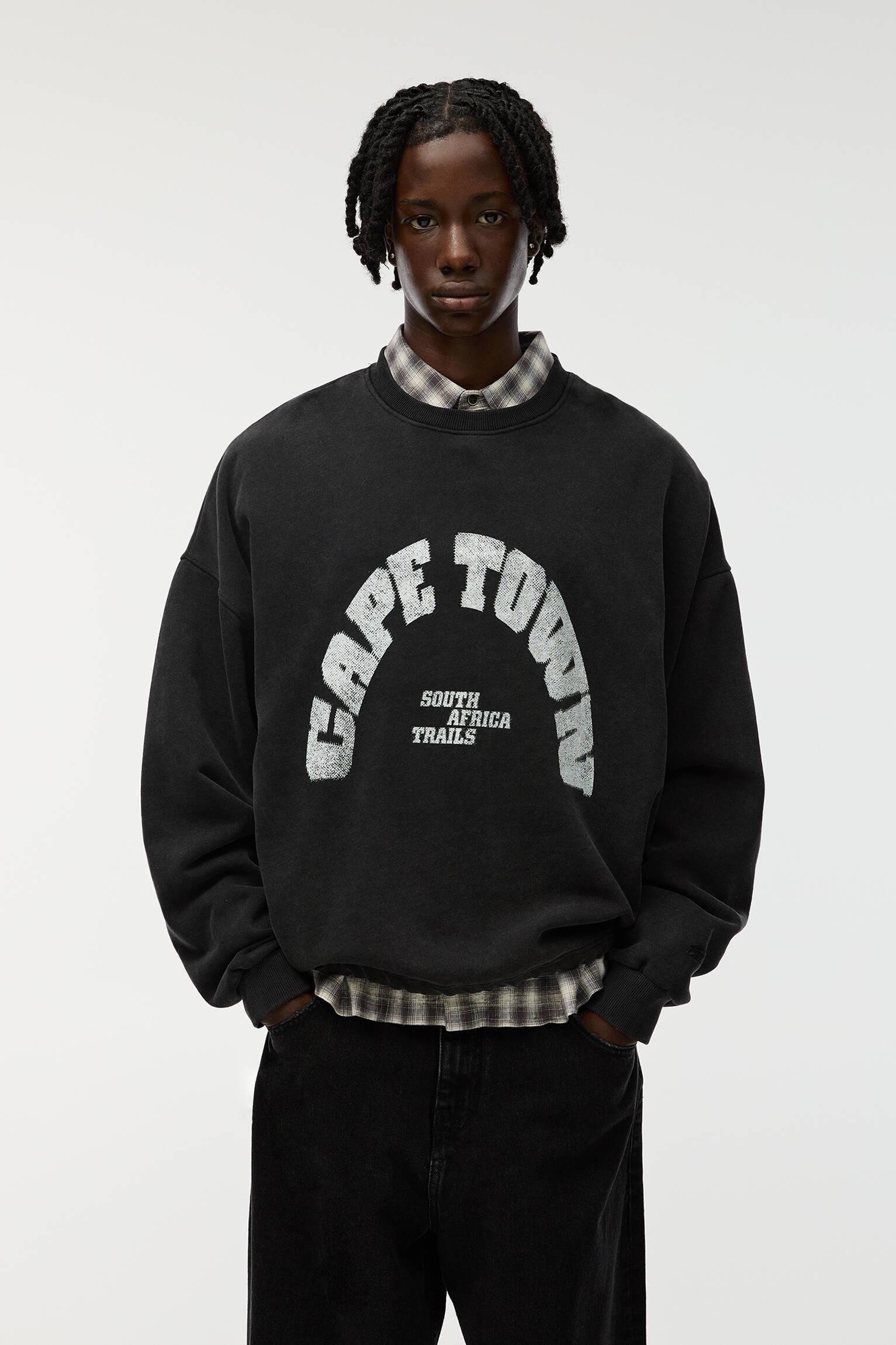 Black Pull Bear Sweat Pull&Bear Cape Town Motorbike Sweatshirt In