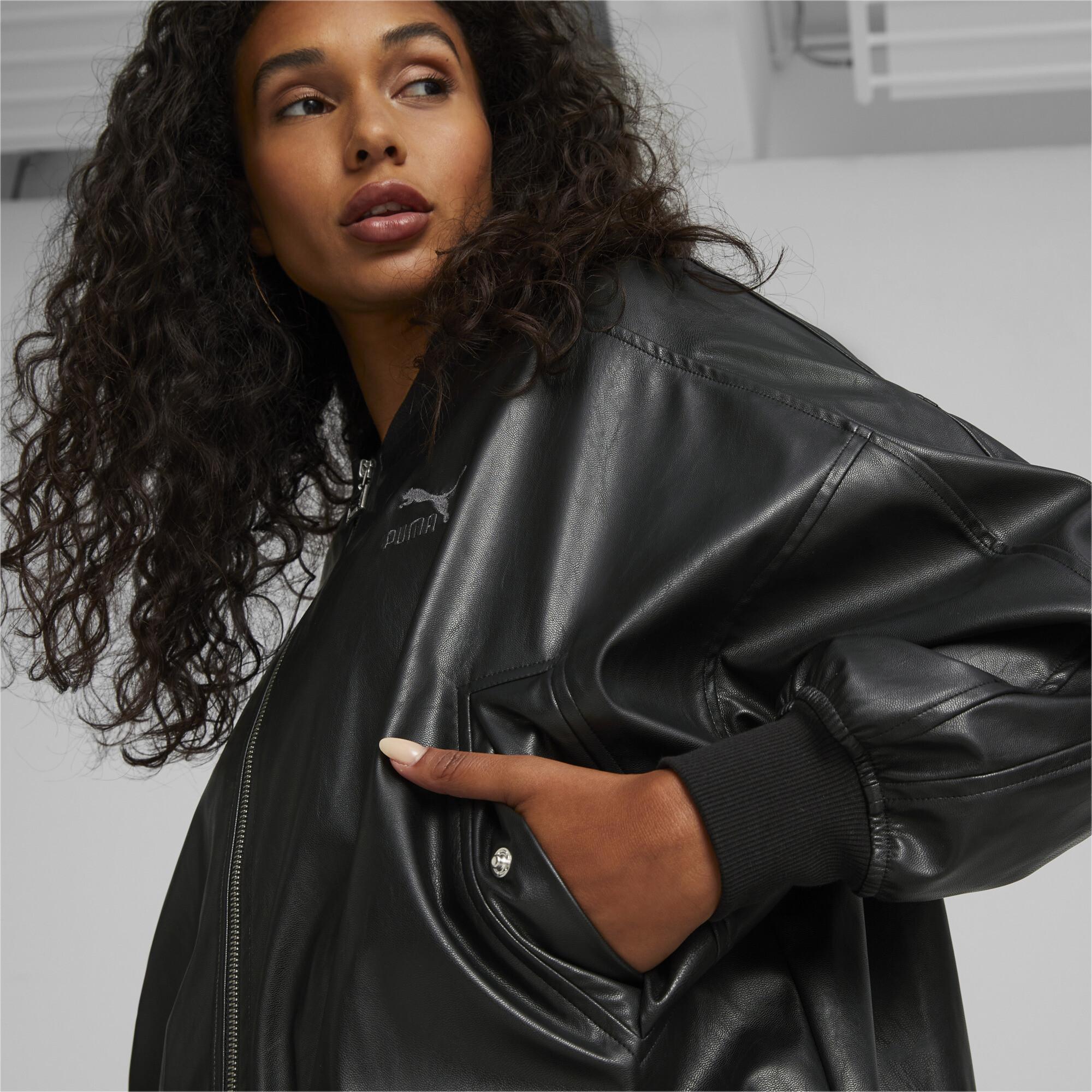 PUMA T7 Faux Leather Bomber Jacket in Black | Lyst