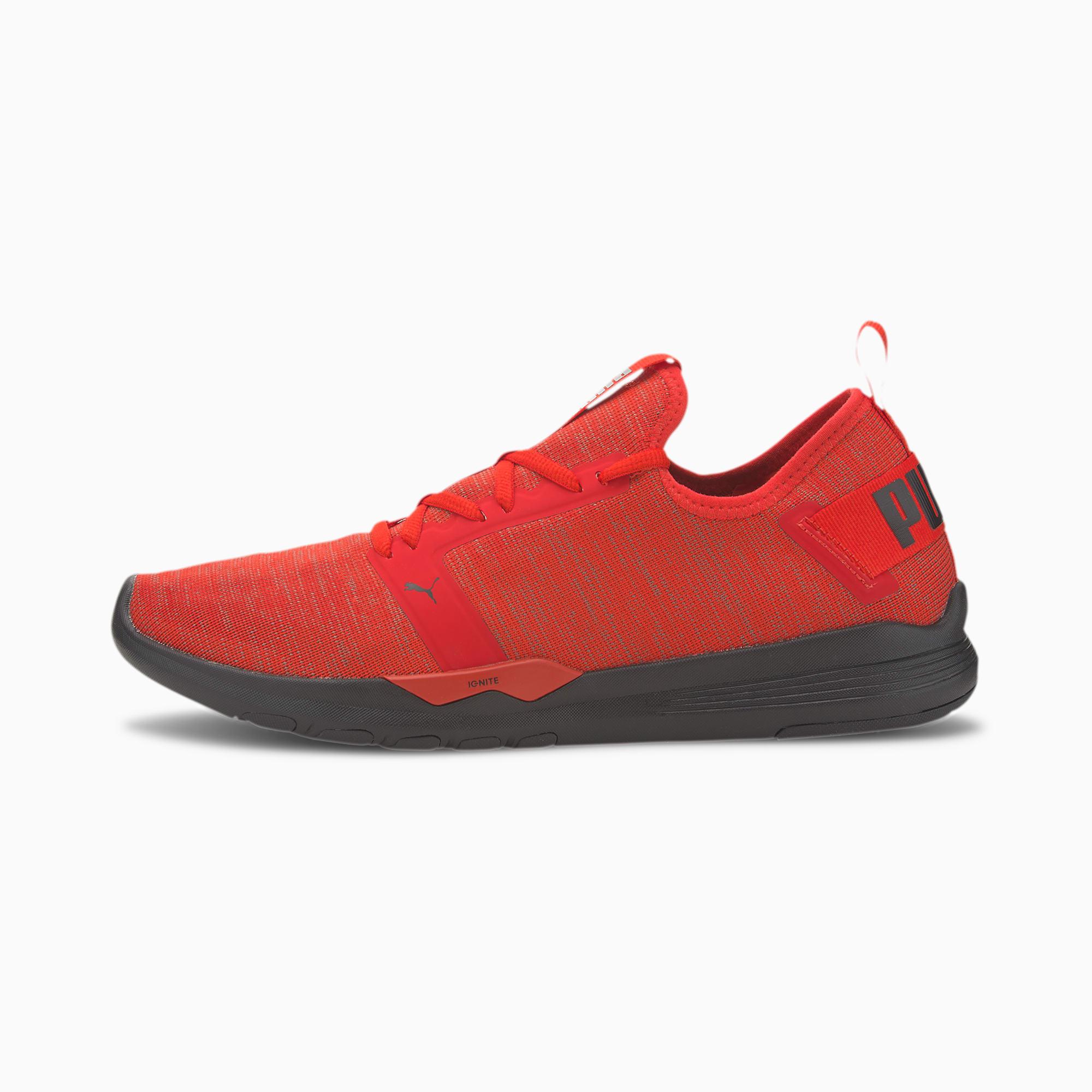 puma red sports shoes
