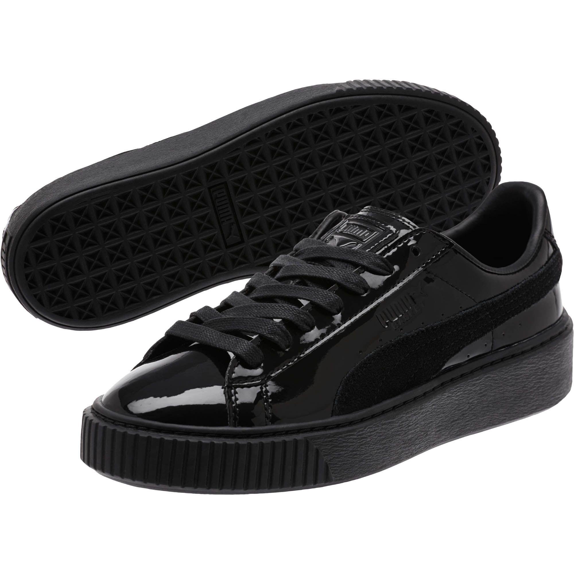 PUMA Leather Basket Platform Patent Women's Sneakers in Black | Lyst