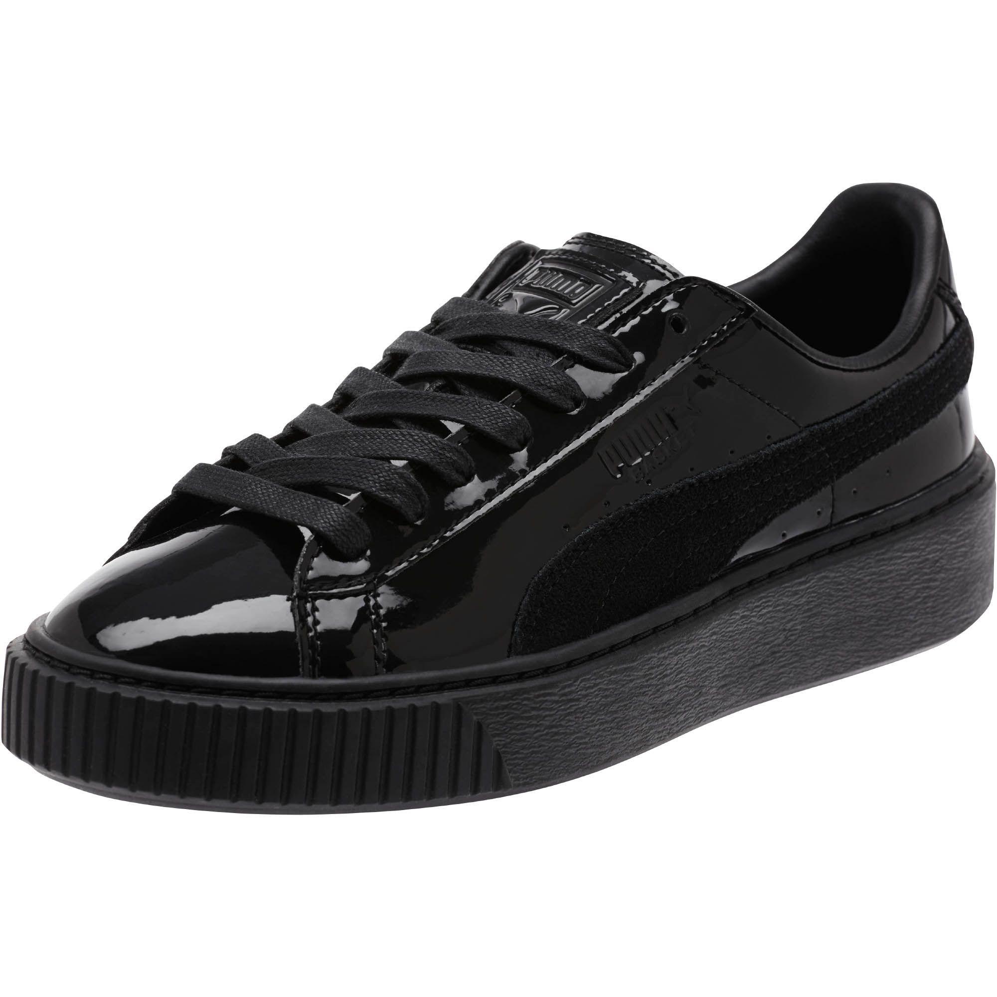 PUMA Leather Basket Platform Patent Women's Sneakers in Black | Lyst