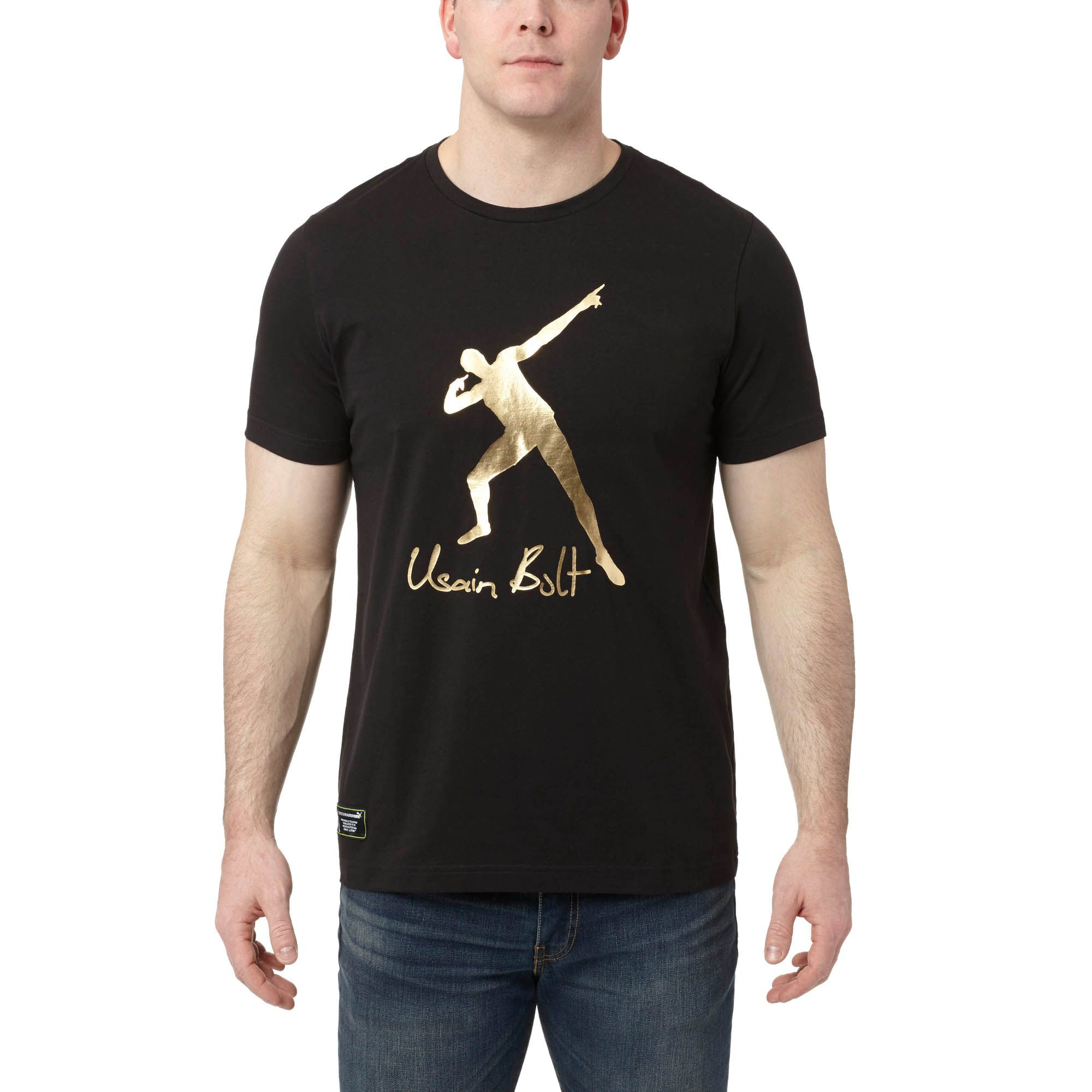 PUMA Cotton Usain Bolt Logo T-shirt in Black for Men - Lyst