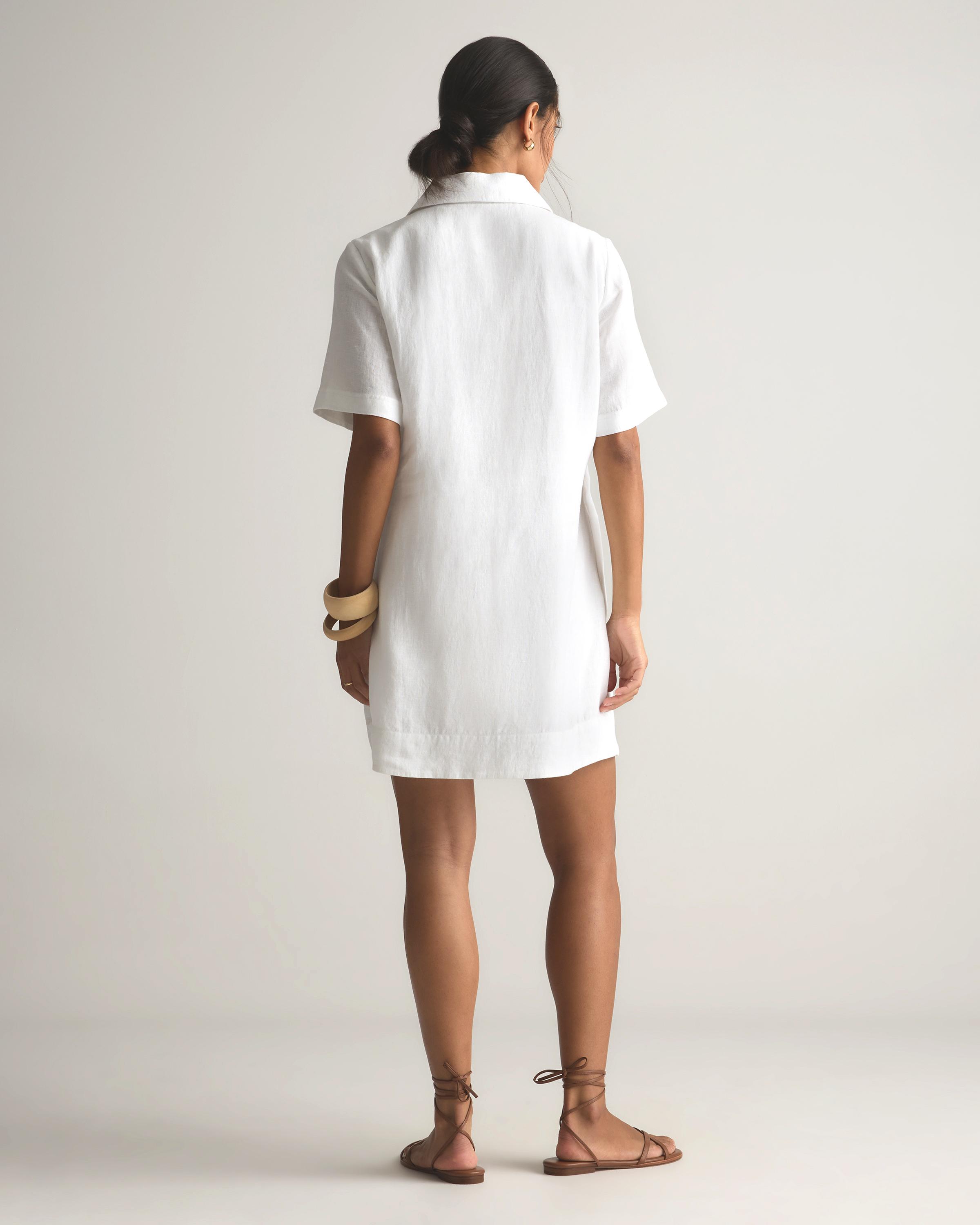 Quince 100% European Linen Popover Mini Dress in White | Lyst