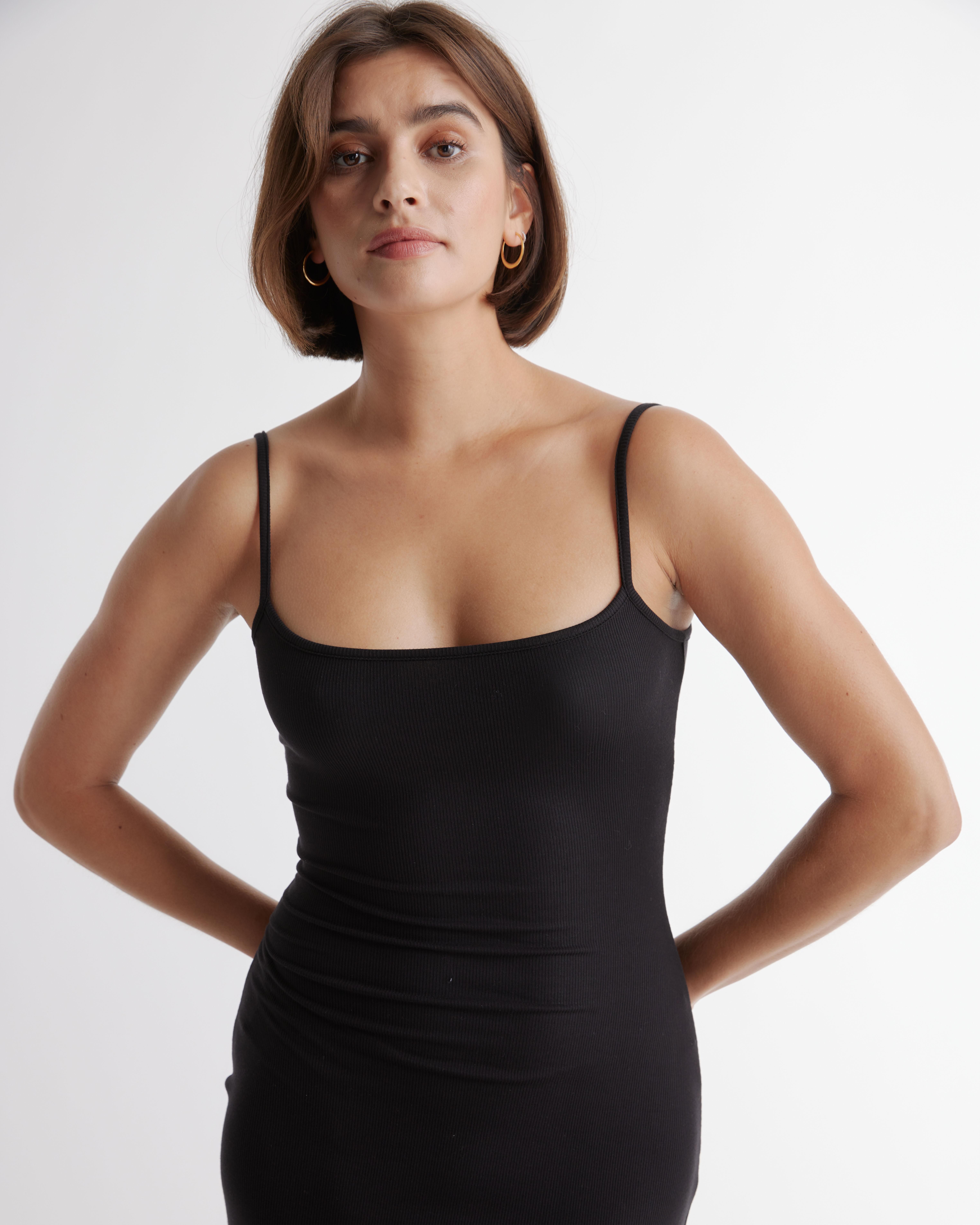 Quince Tencel Rib Knit Maxi Slip Dress, Cotton/Modal in Black Lyst