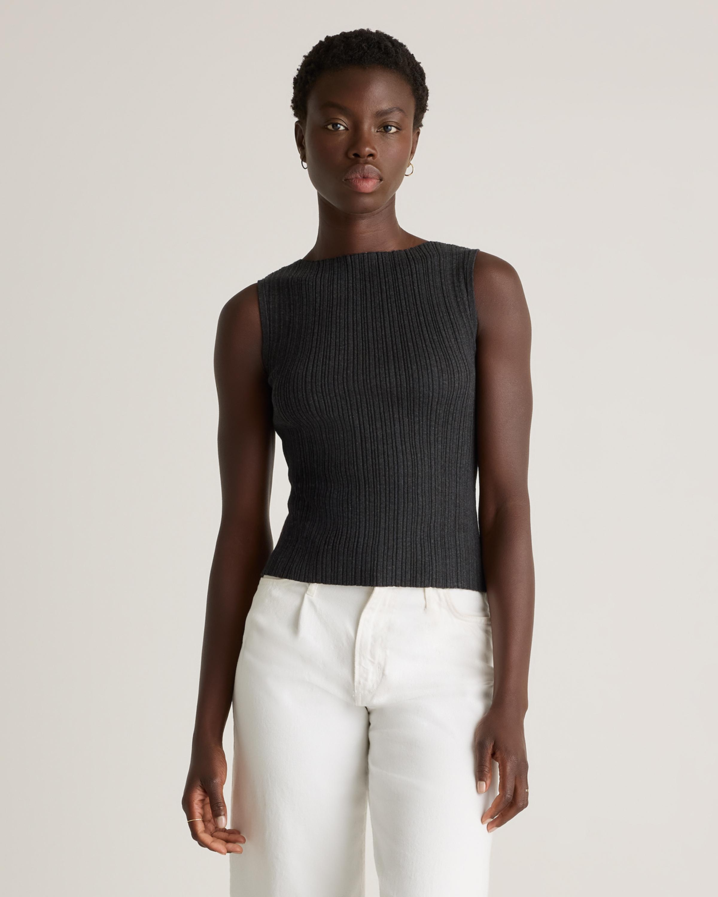 Quince Cotton Cashmere Ribbed Tank Top in Black | Lyst