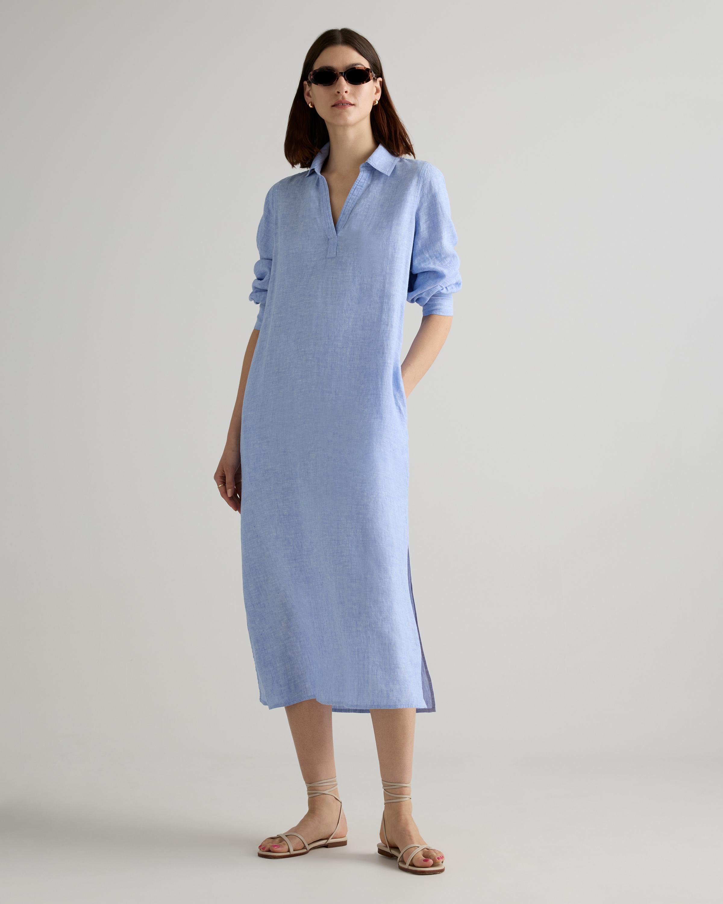 Quince 100% European Linen Popover Maxi Dress in Blue | Lyst