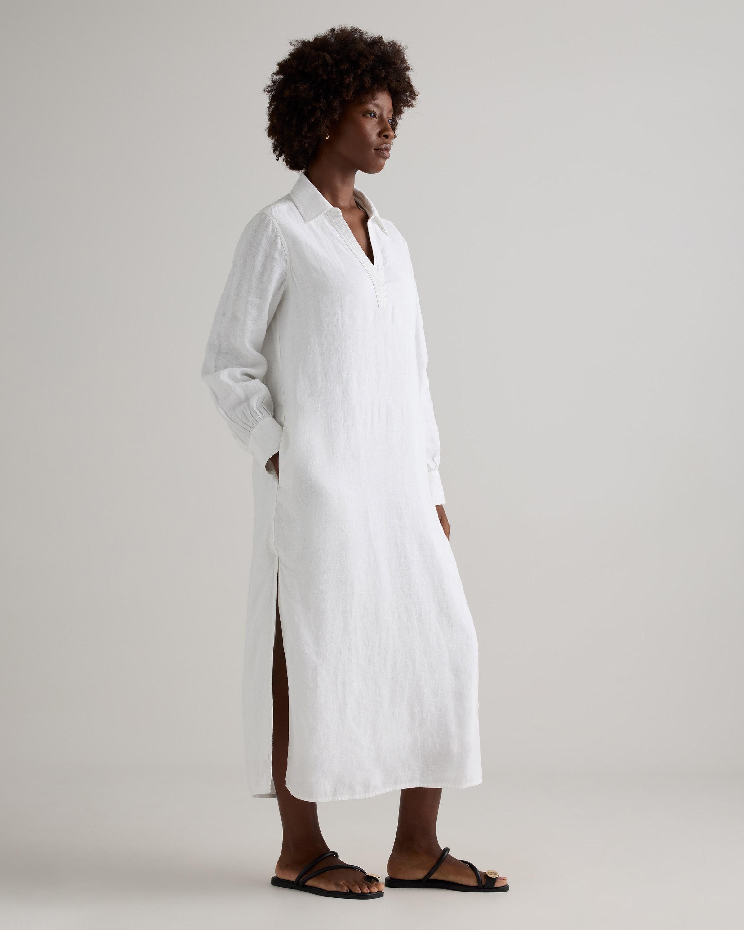 Quince 100% European Linen Popover Maxi Dress in White | Lyst