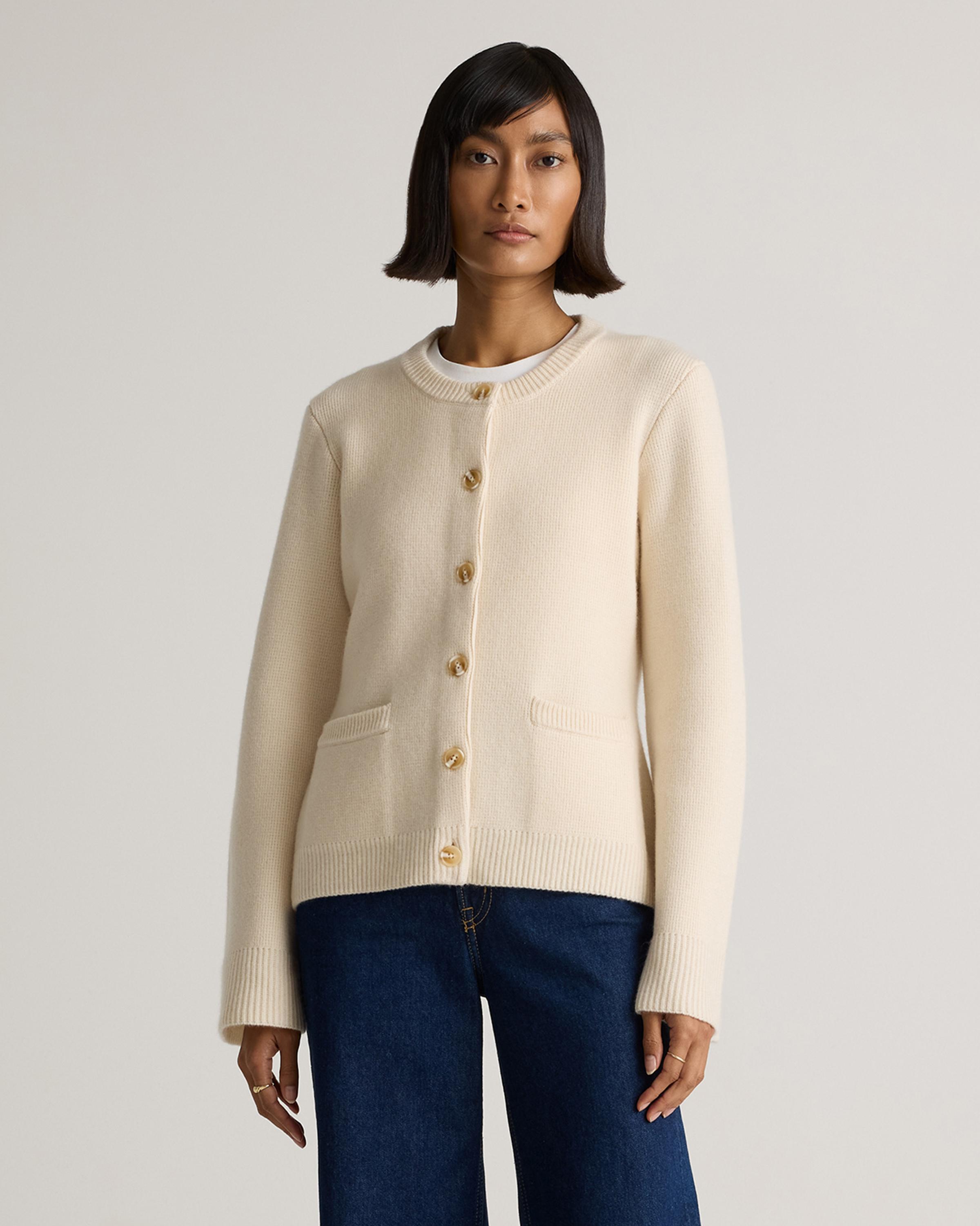 Quince Structured Mongolian Cashmere Cardigan in Natural Lyst