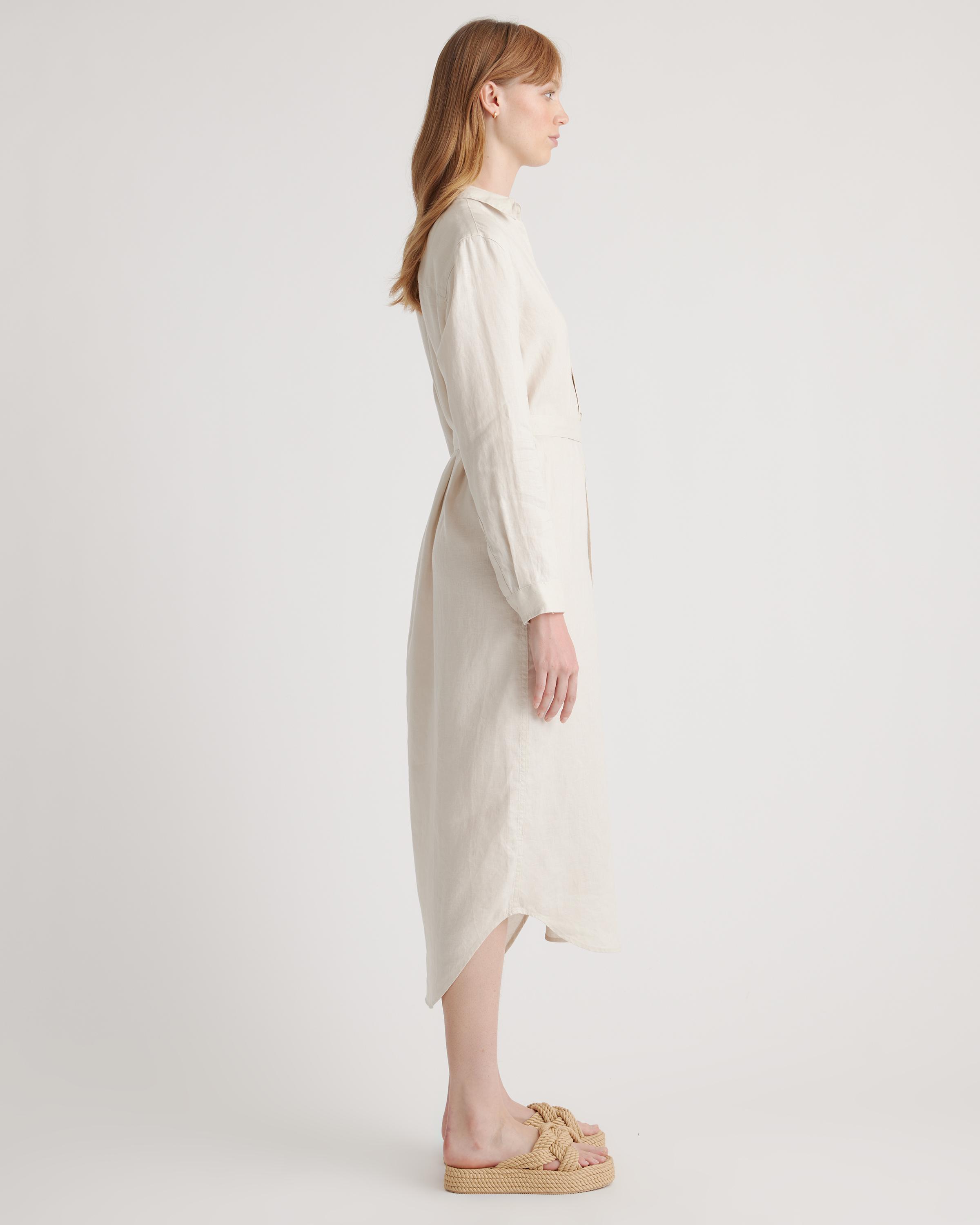 Quince 100% European Linen Maxi Shirt Dress in Natural