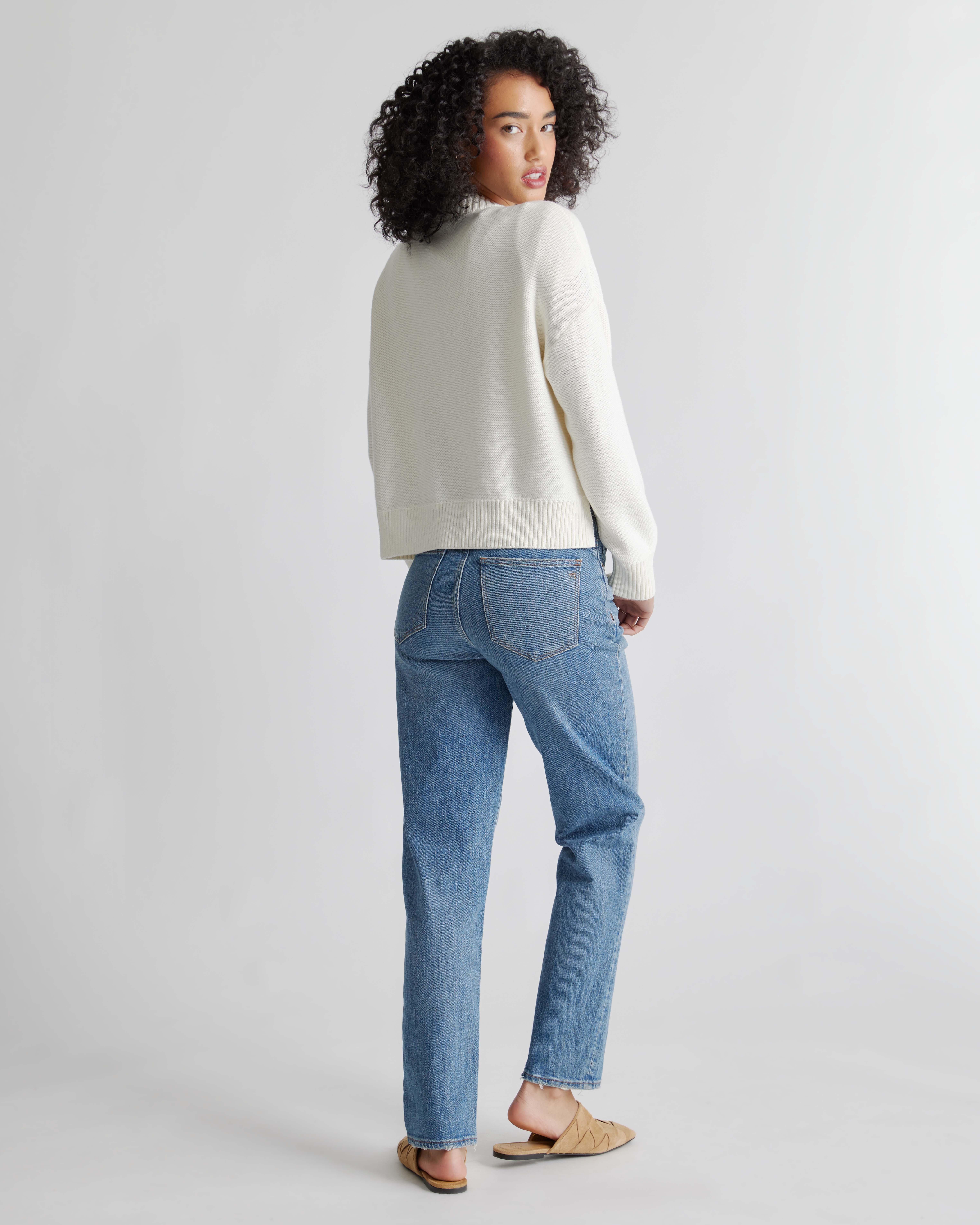 Quince Cropped Cardigan Sweater in White | Lyst