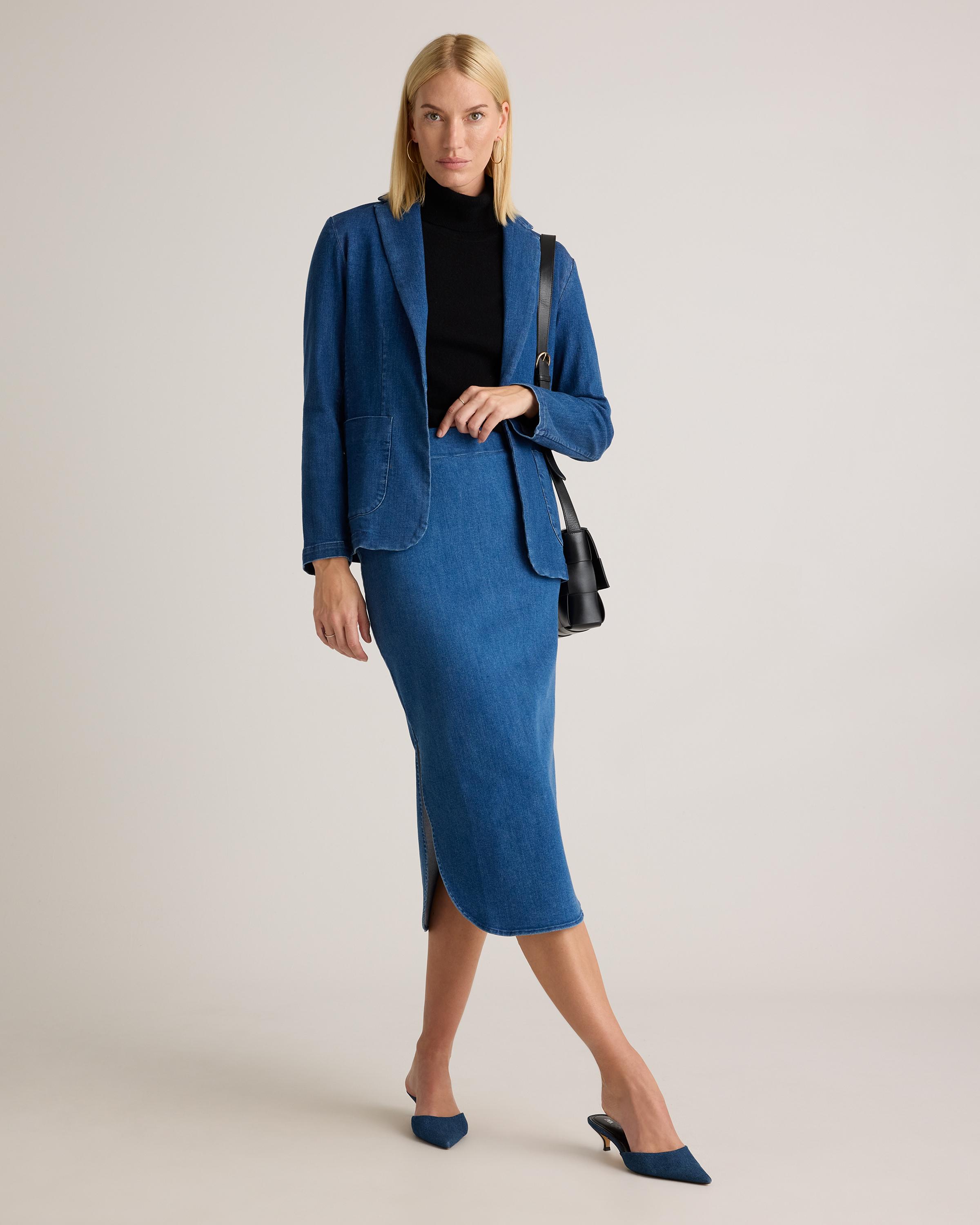 Quince Stretch Denim Midi Skirt, Organic Cotton in Blue | Lyst
