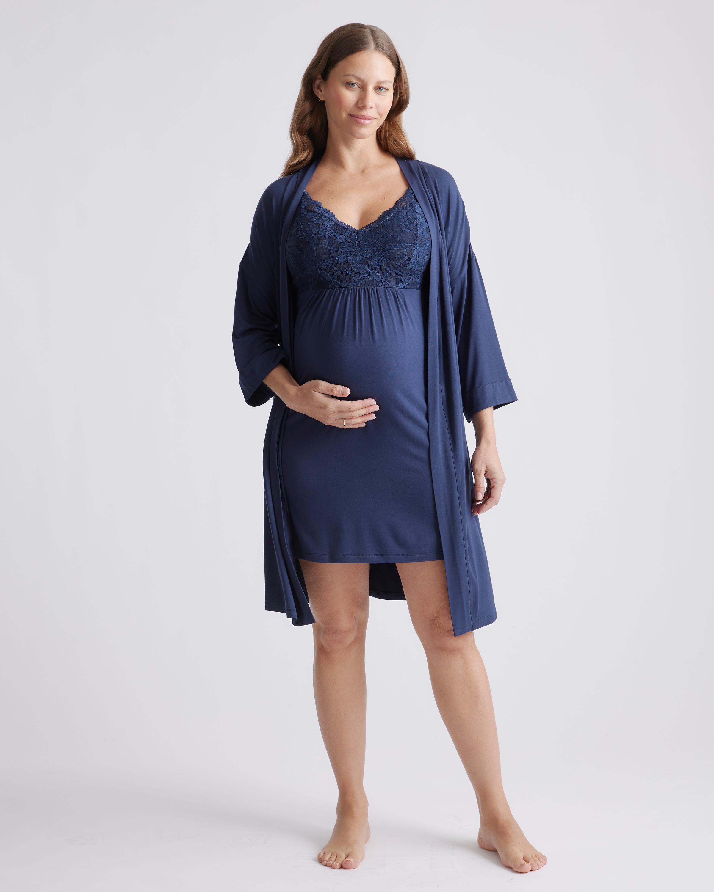 Quince Bamboo Jersey Maternity & Nursing Nightgown And Robe Set in Blue |  Lyst