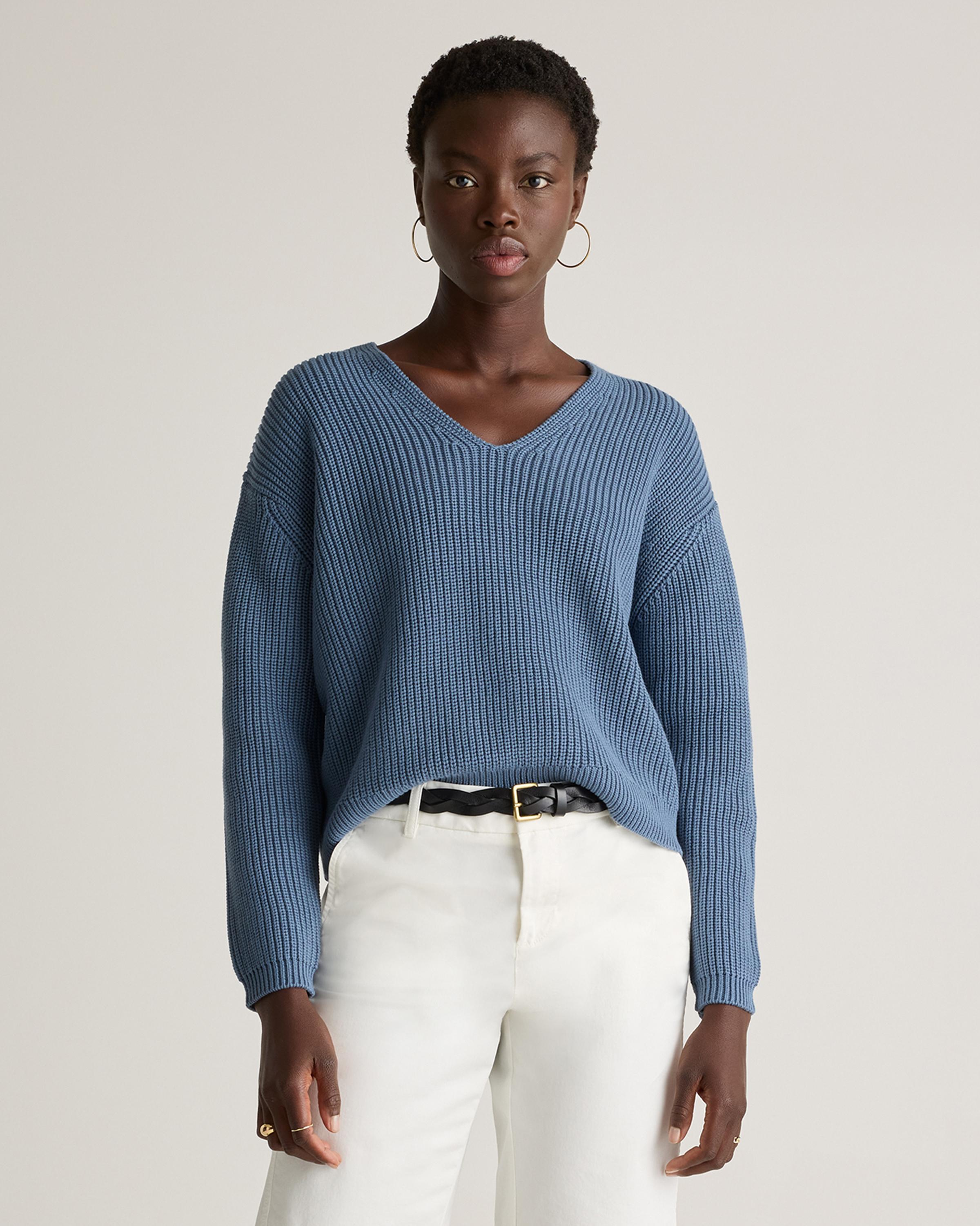 Quince Fisherman V-Neck Sweater, Organic Cotton in Blue | Lyst