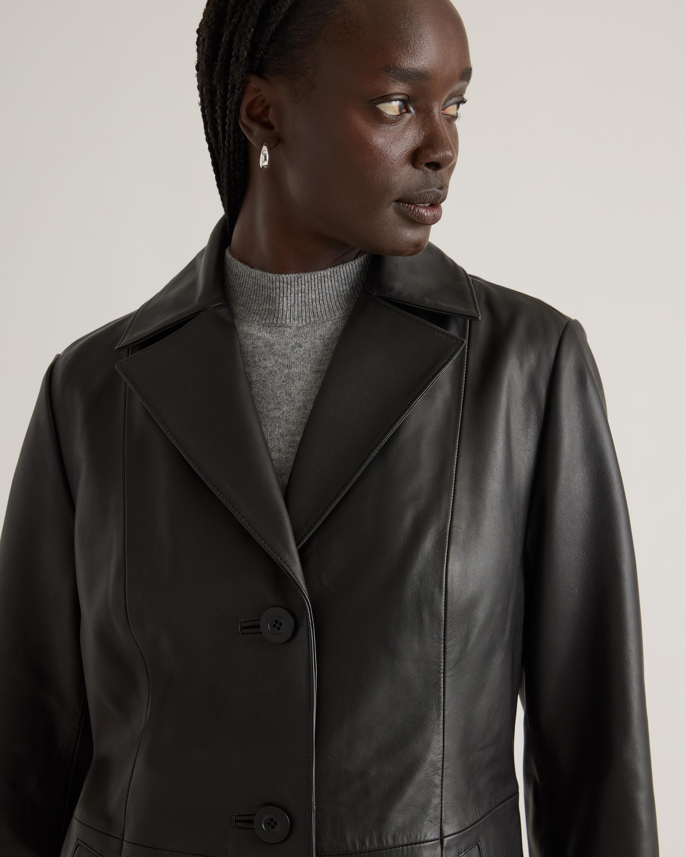 Quince Long Trench Coat, Leather in Black | Lyst