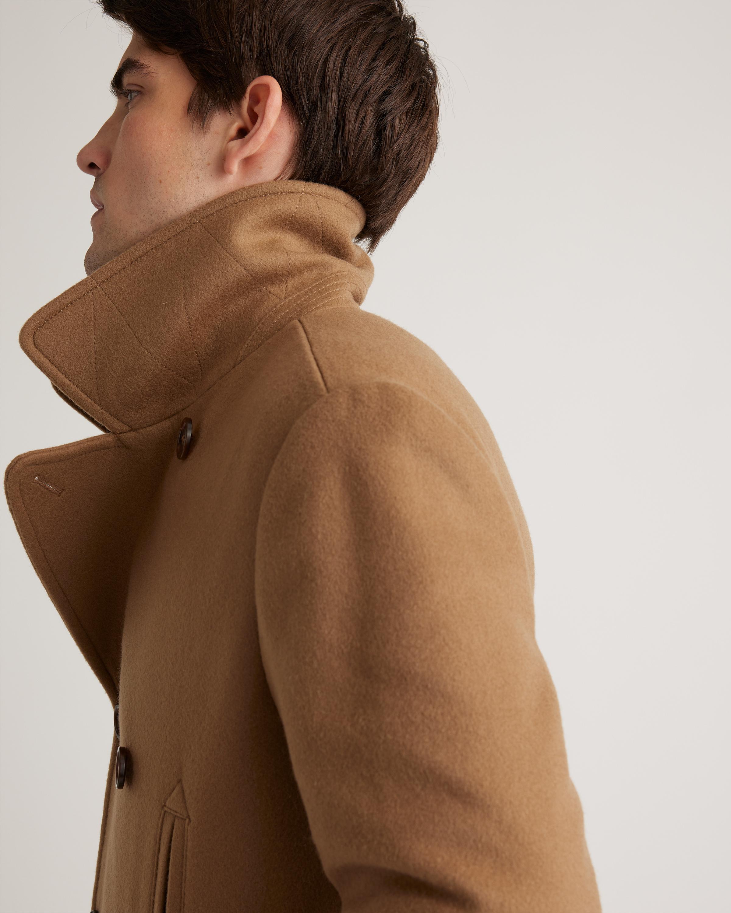Italian Wool Double Breasted Officer Topcoat in Camel